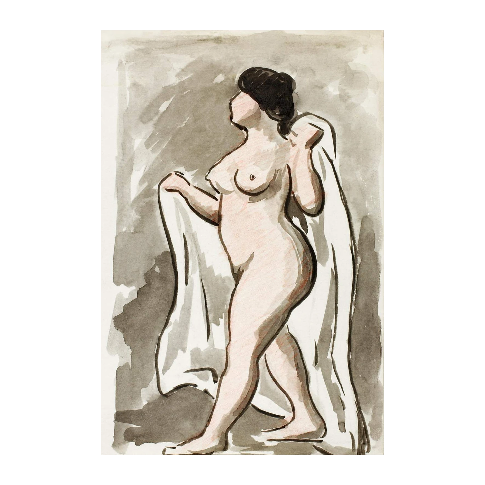 Figurative Nude Woman with Drapery Wall Art