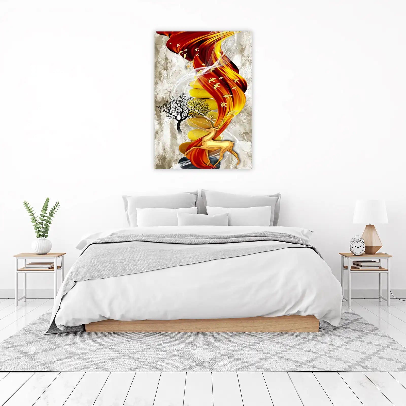 Golden Deer & Fiery Flow Wall Art
