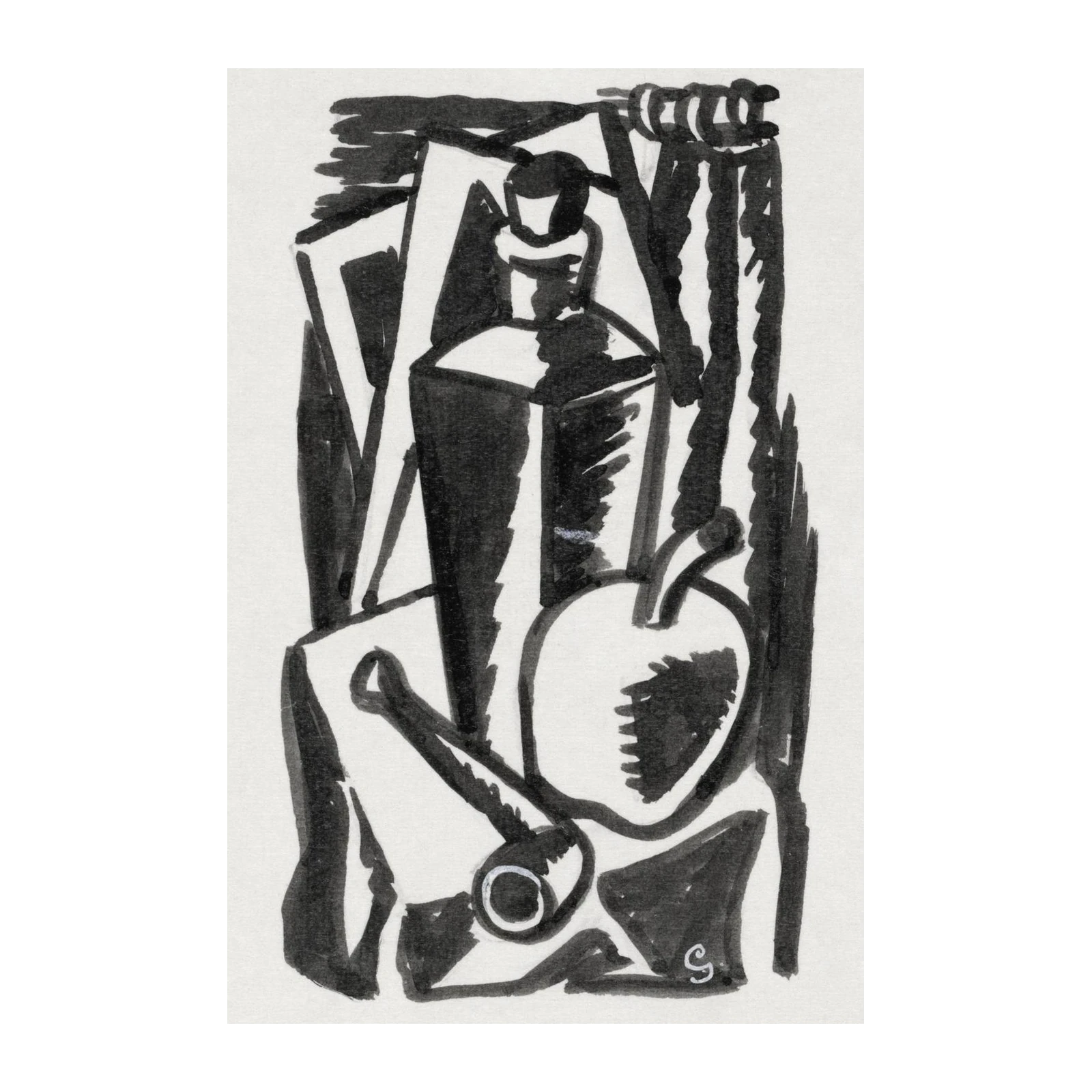 Abstract Still Life Apple & Bottle Wall Art