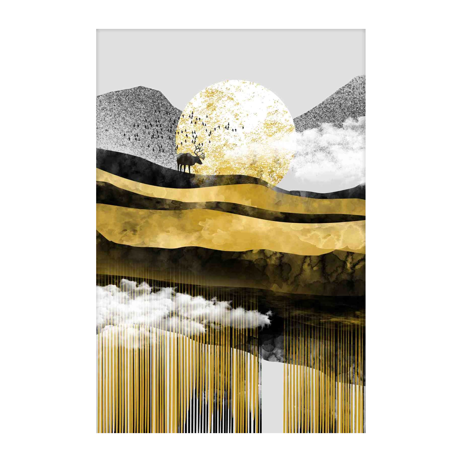 Majestic Gold Landscape Deer Wall Art