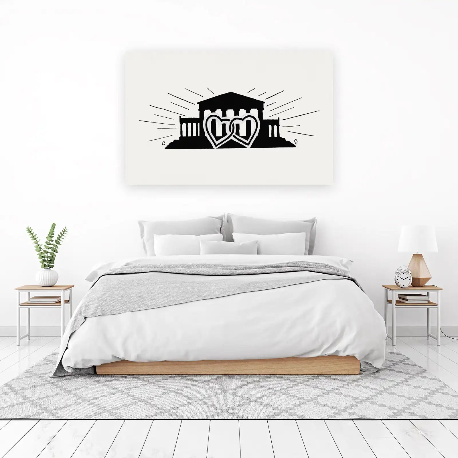 Elegant Hearts & Classic Building Wall Art