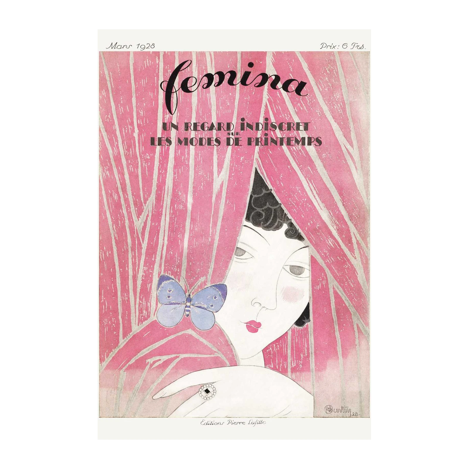 Vintage Femme Fatale Butterfly Art Wall Art