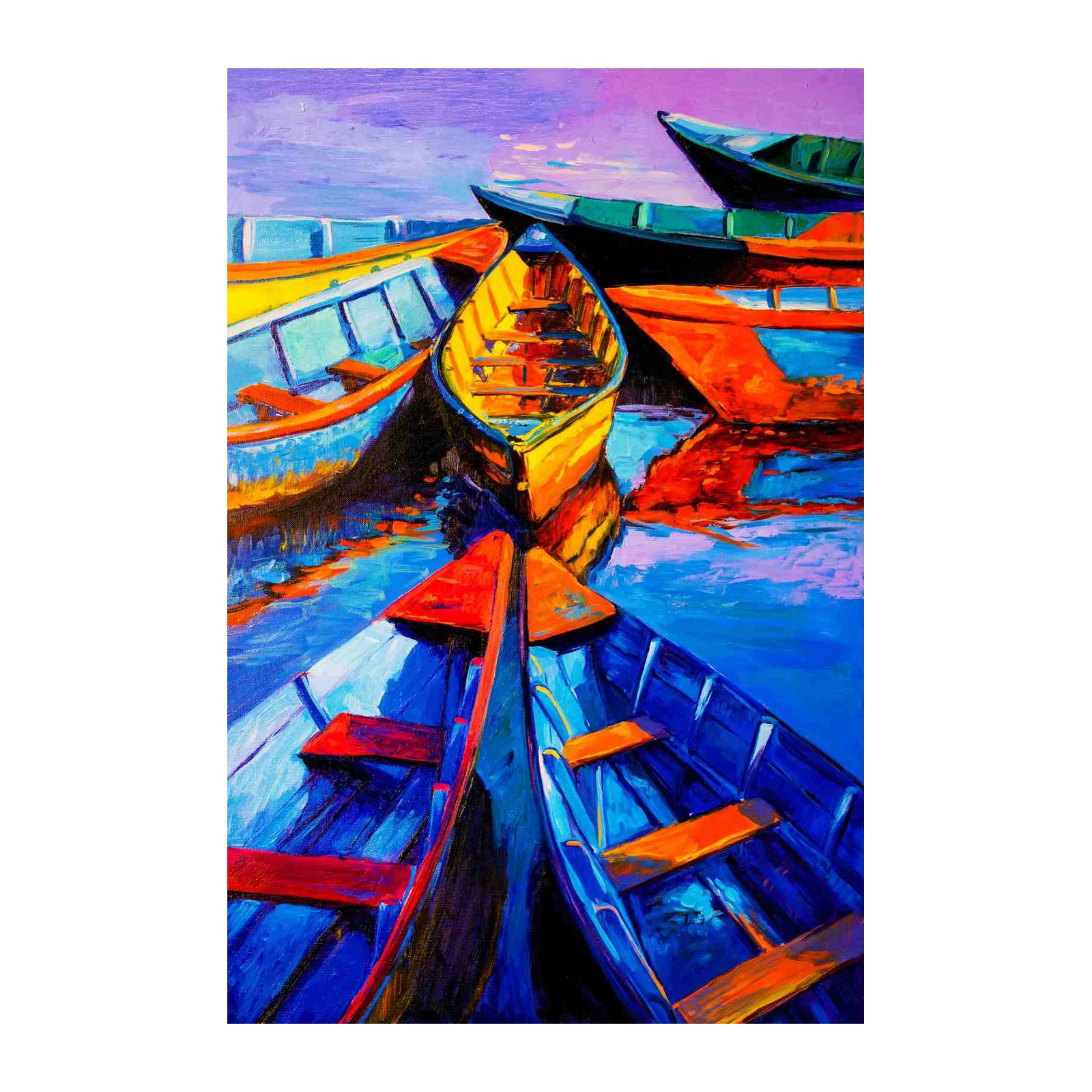 Vibrant Boats Impressionist Art Wall Art