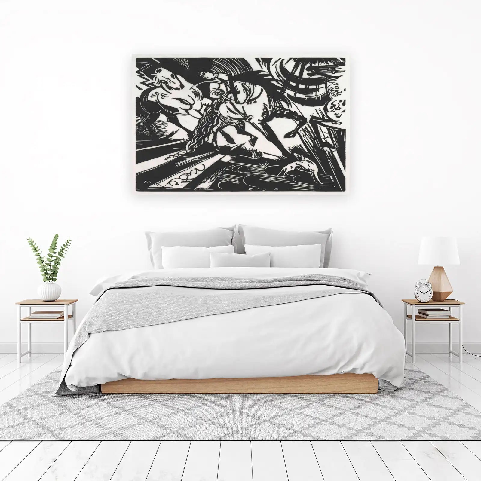 Dynamic Horse & Rider Woodcut Wall Art