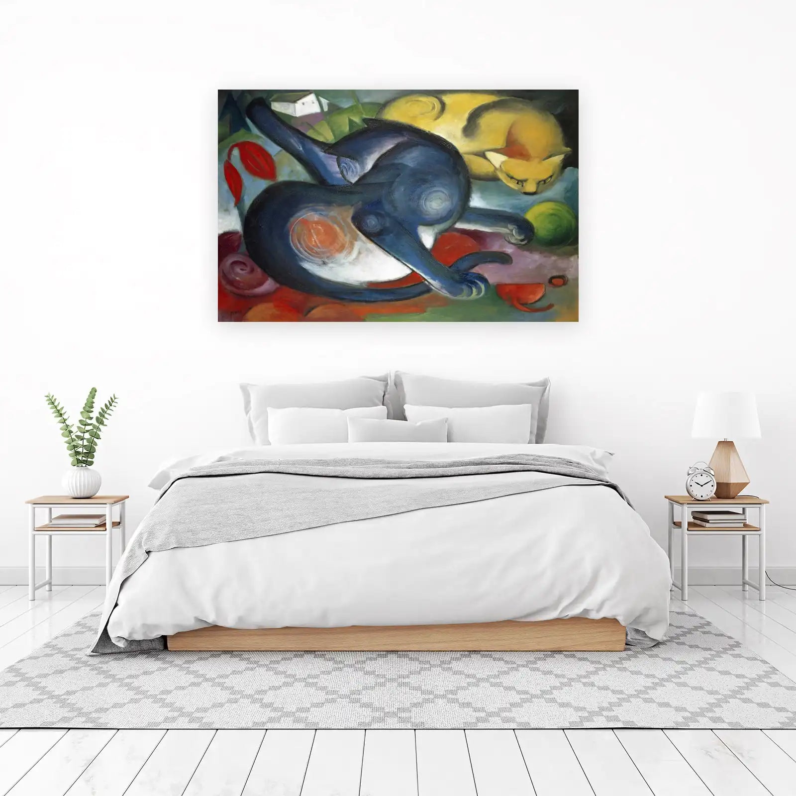Abstract Blue & Yellow Cat Duo Wall Art