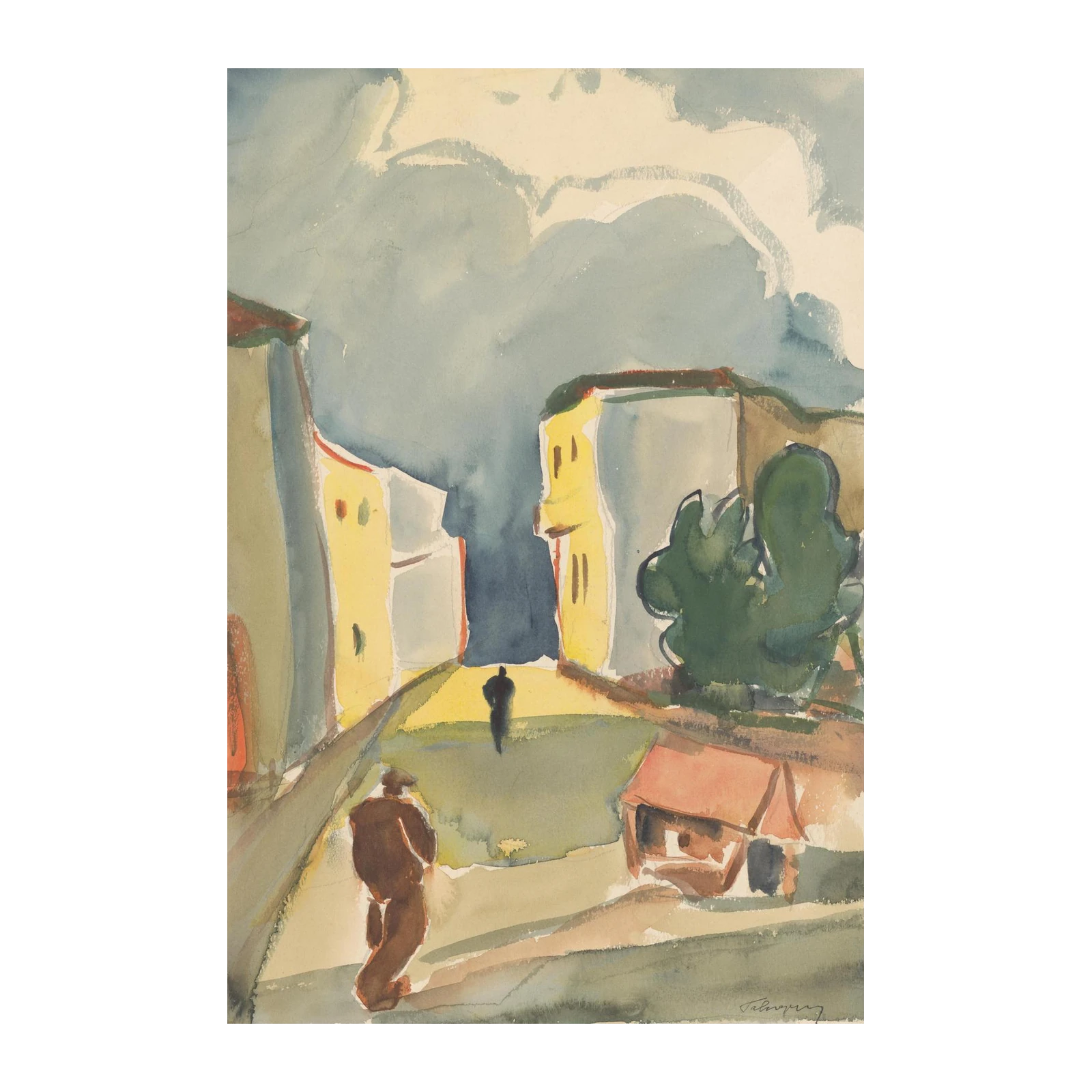 Moody Street Scene Watercolor Wall Art
