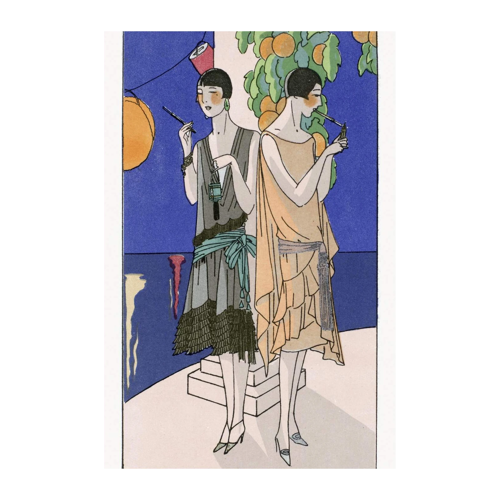Art Deco Flapper Girls Coastal Scene Wall Art
