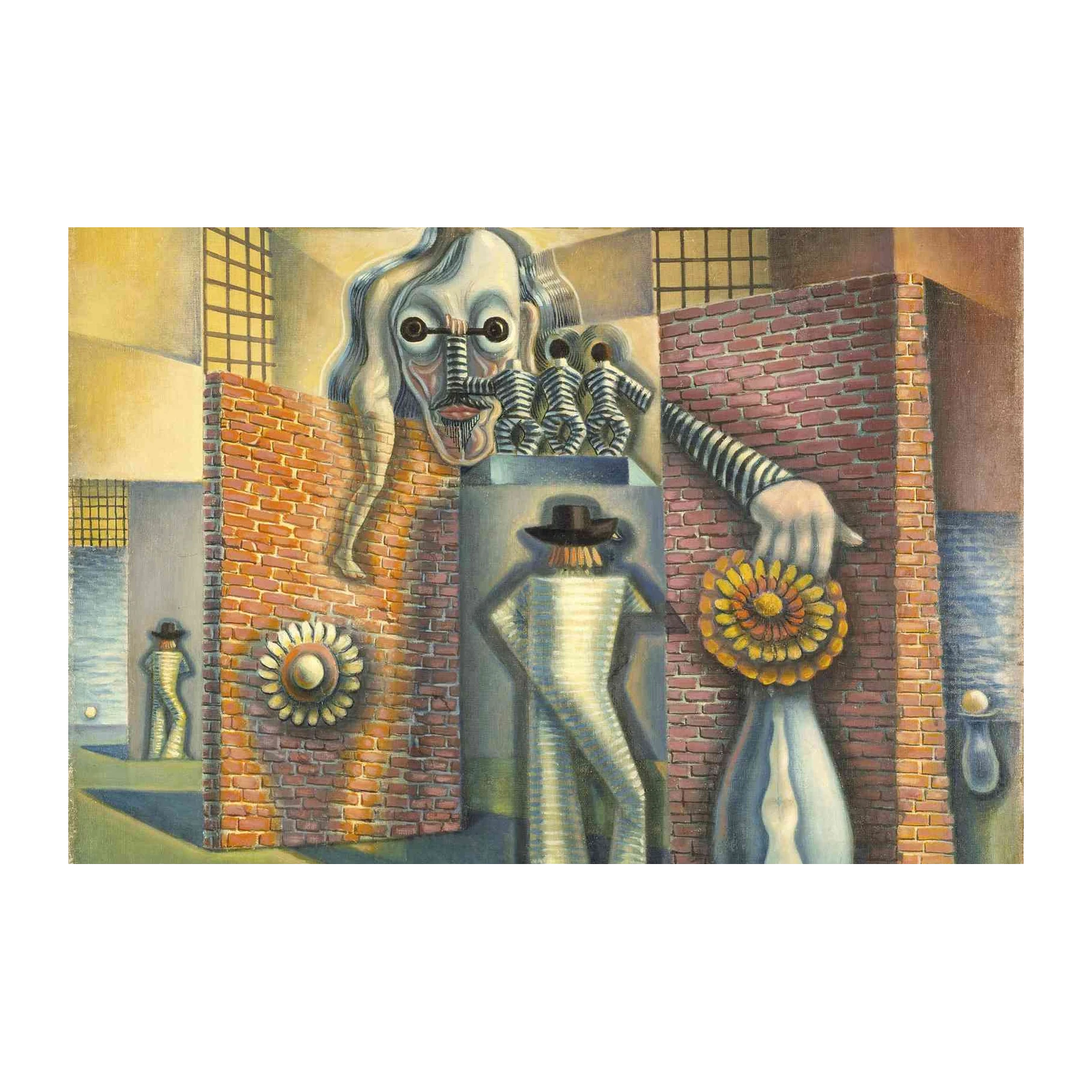 Surrealist Alleyway with Figures Wall Art