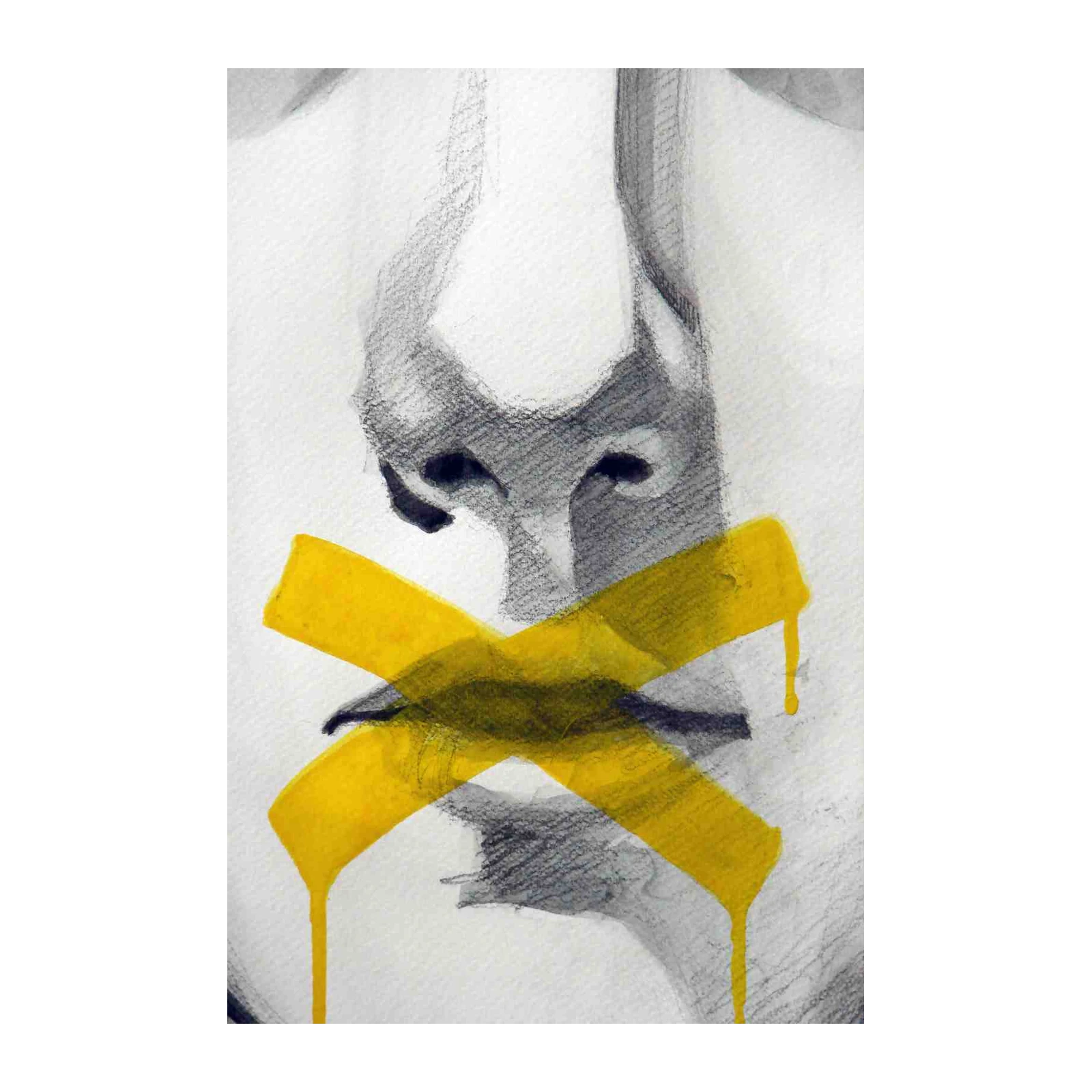 Silent Expression Yellow Tape Portrait Wall Art