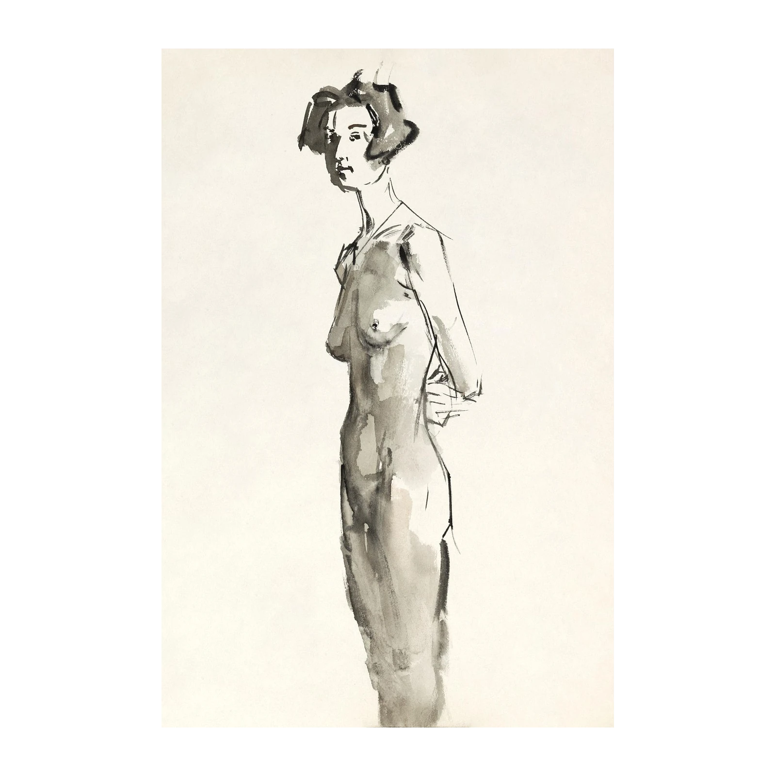 Elegant Nude Ink Sketch Wall Art - Modern Art