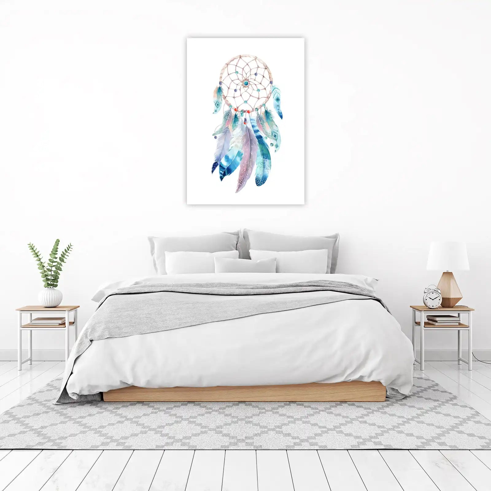 Boho Dreamcatcher Feather Watercolor Wall Art