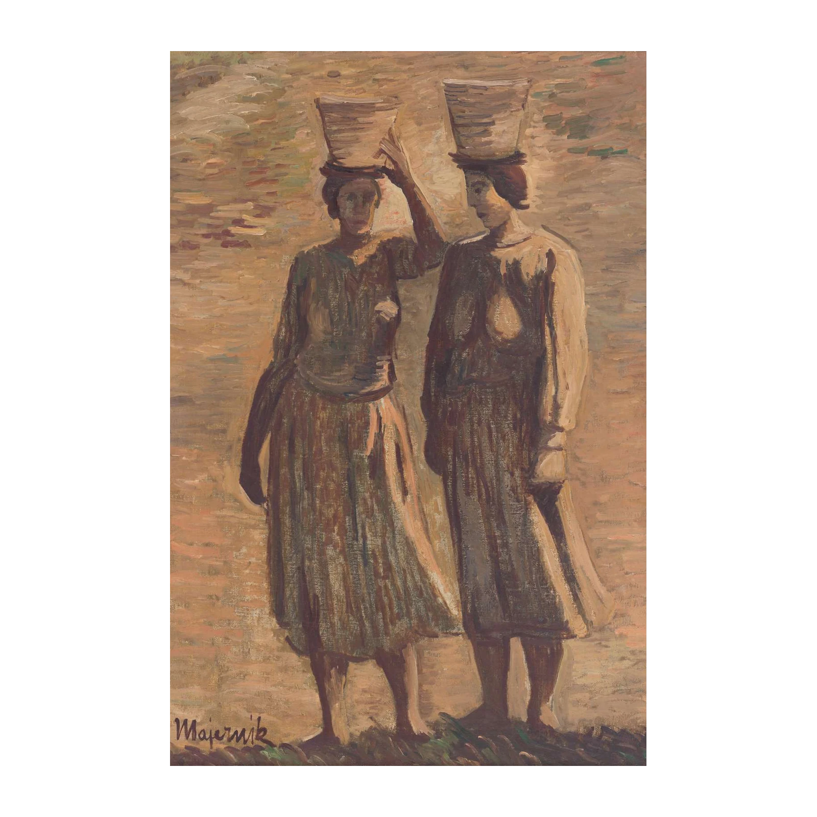 Two Women Carrying Baskets Wall Art