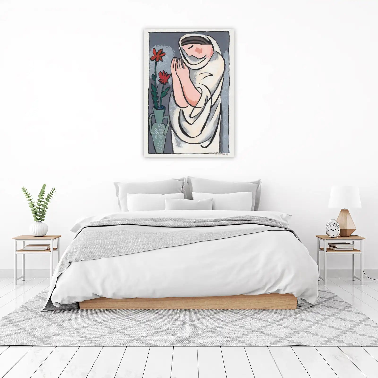Serene Figure with Red Flowers Wall Art