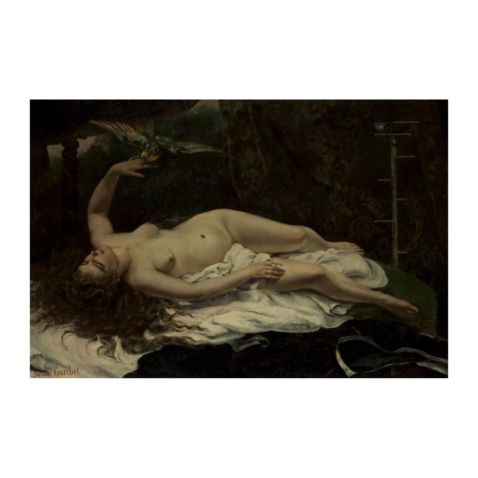 The Origin of the World Nude Woman Parrot Wall Art