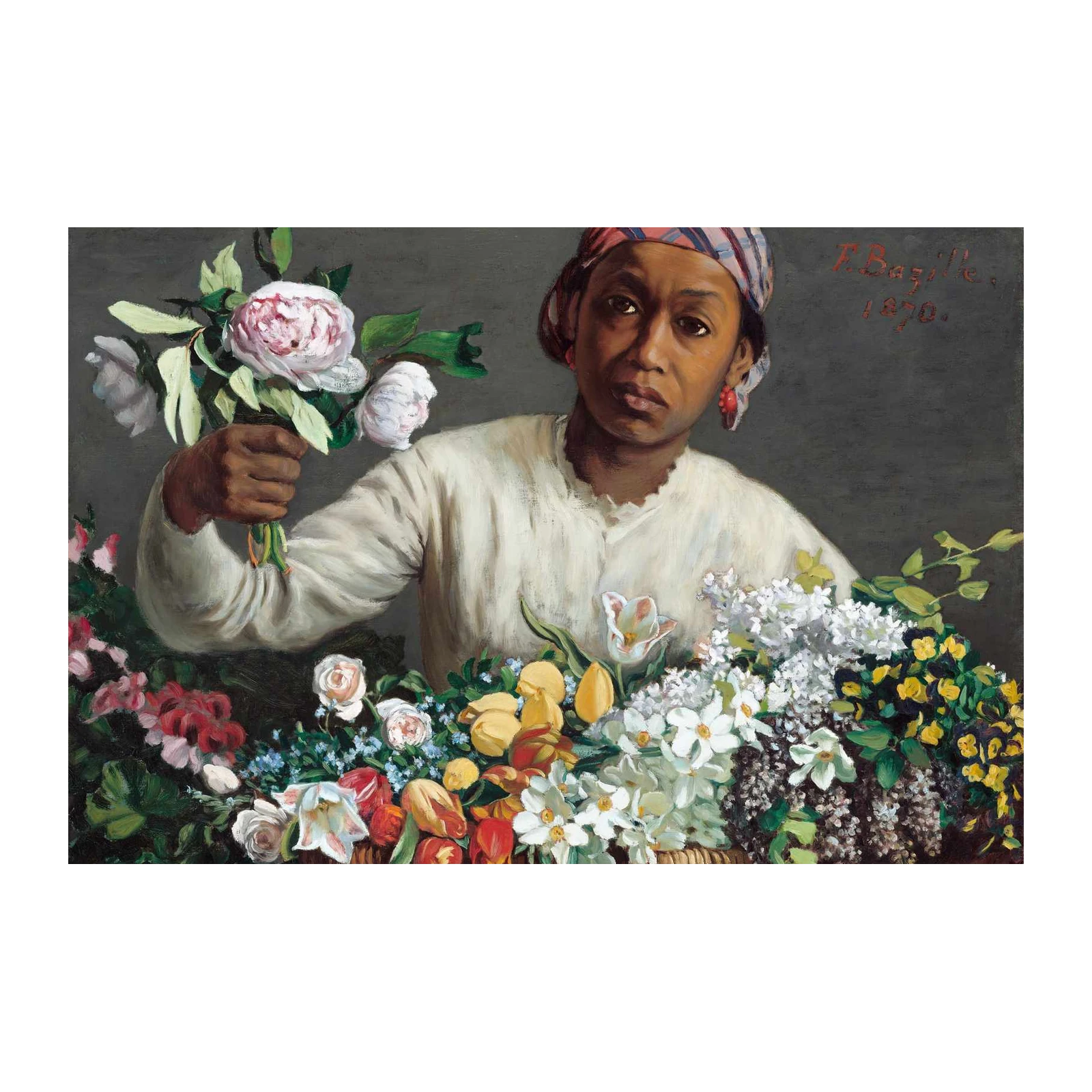 Young Woman with Flowers Oil Painting Wall Art