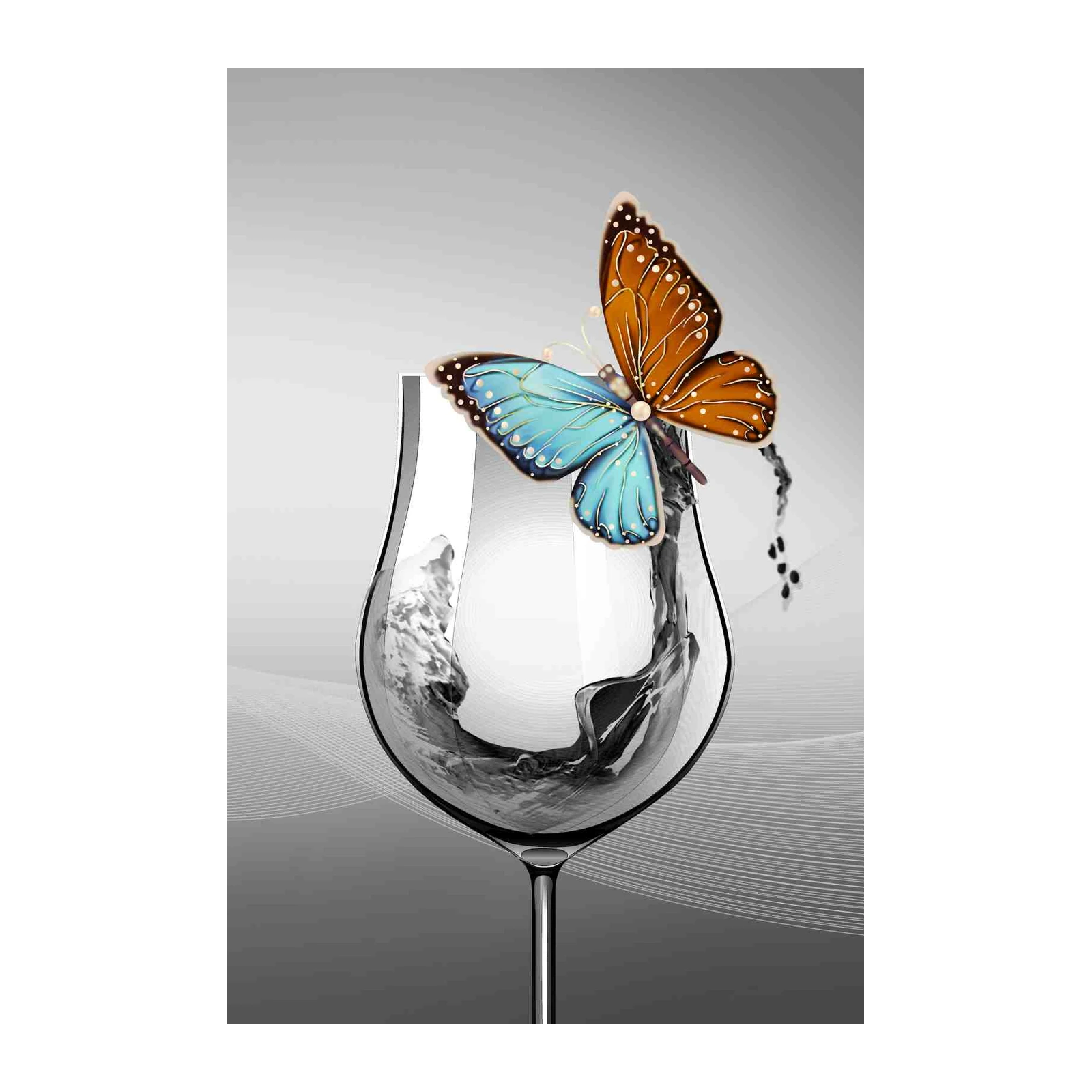 Elegant Butterfly Wine Glass Wall Art