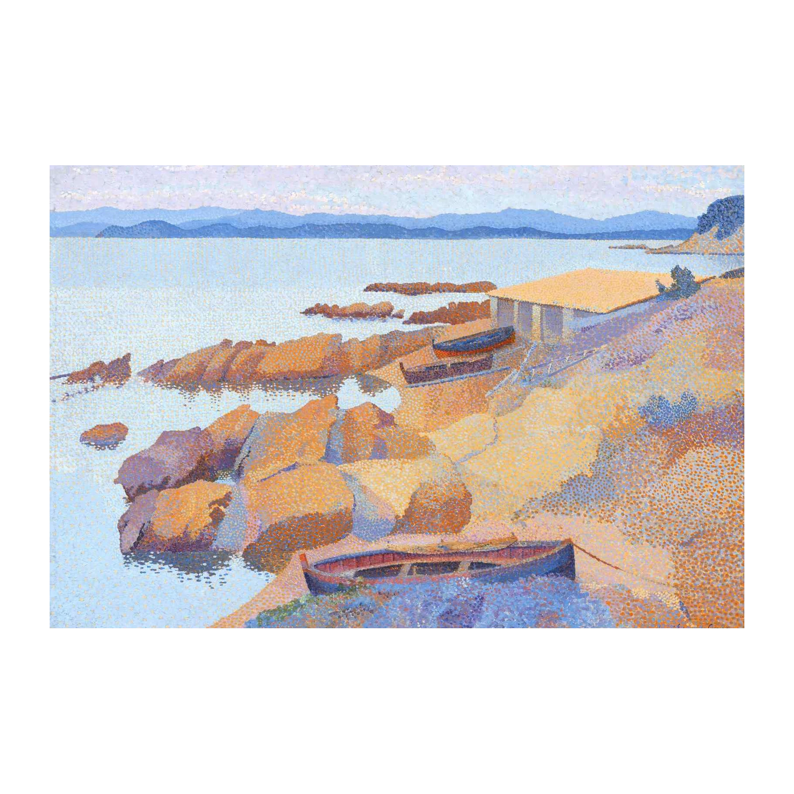 Seaside Boats Pointillist Art Wall Art