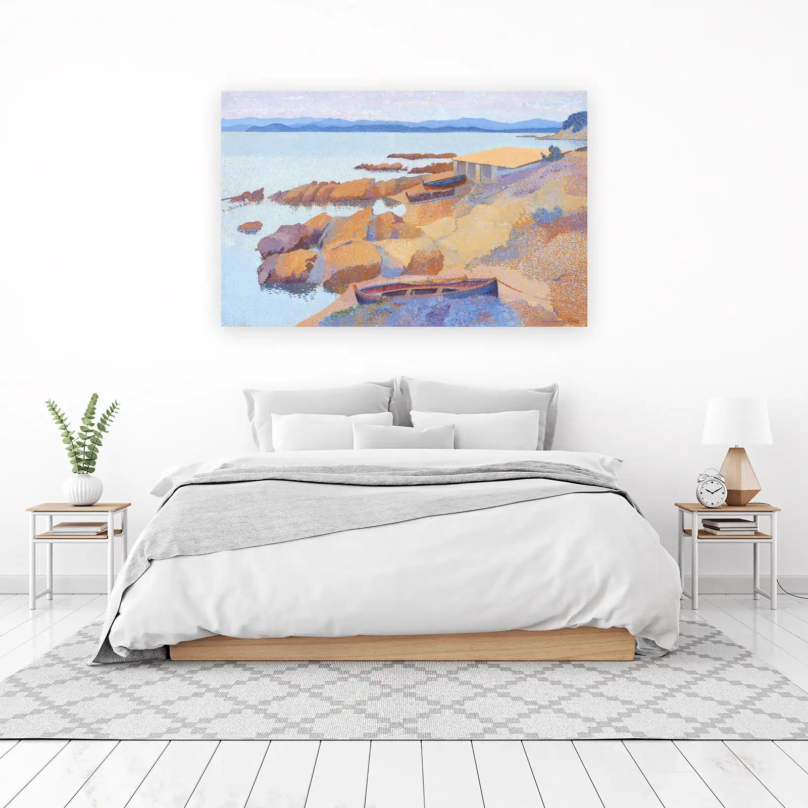 Seaside Boats Pointillist Art Wall Art