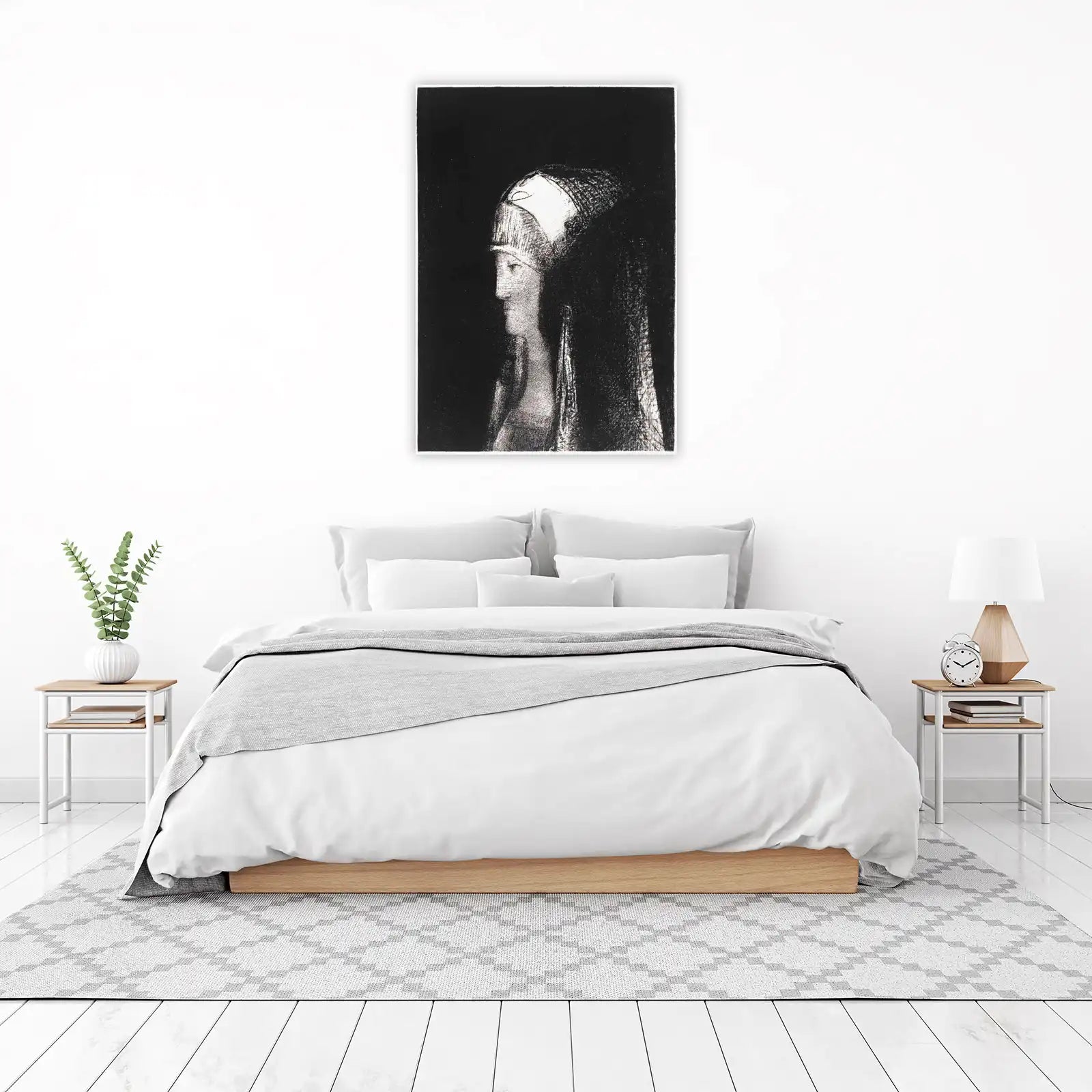 Elegant Woman Profile Charcoal Wall Art