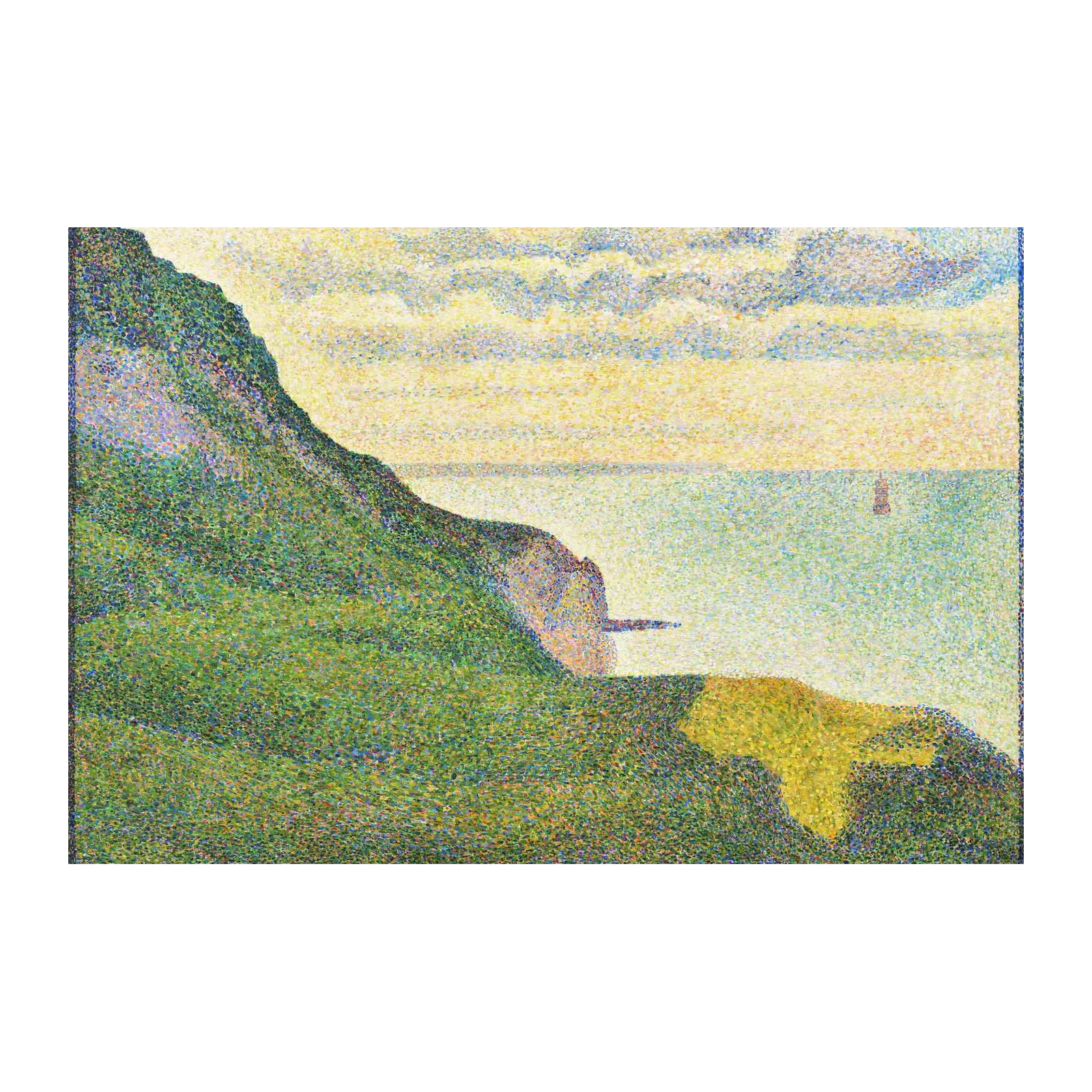 Seaside Cliff Landscape Pointillism Wall Art