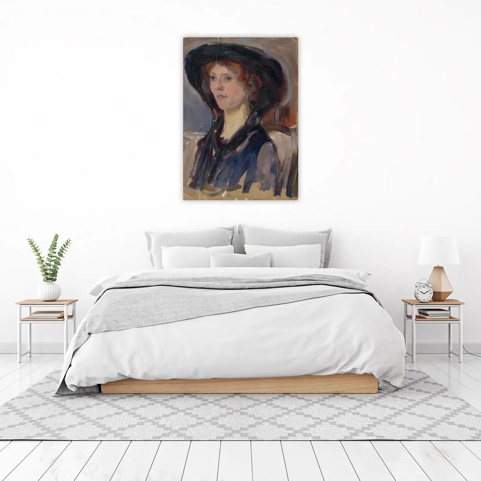 Elegant Lady Portrait with Hat Wall Art