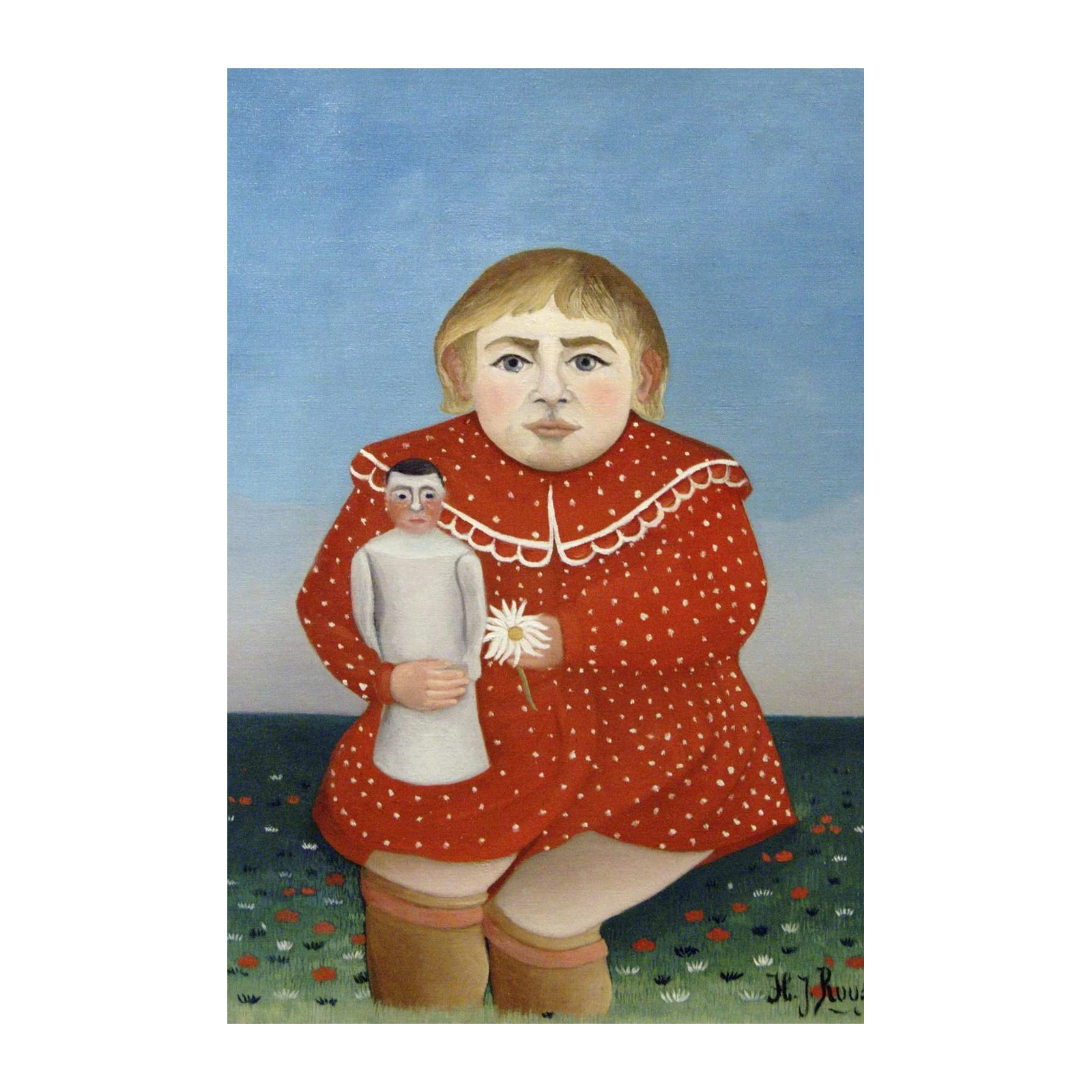 Charming Child with Doll Red Polka Dot Wall Art