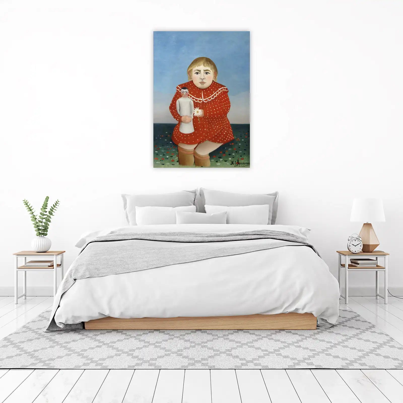 Charming Child with Doll Red Polka Dot Wall Art