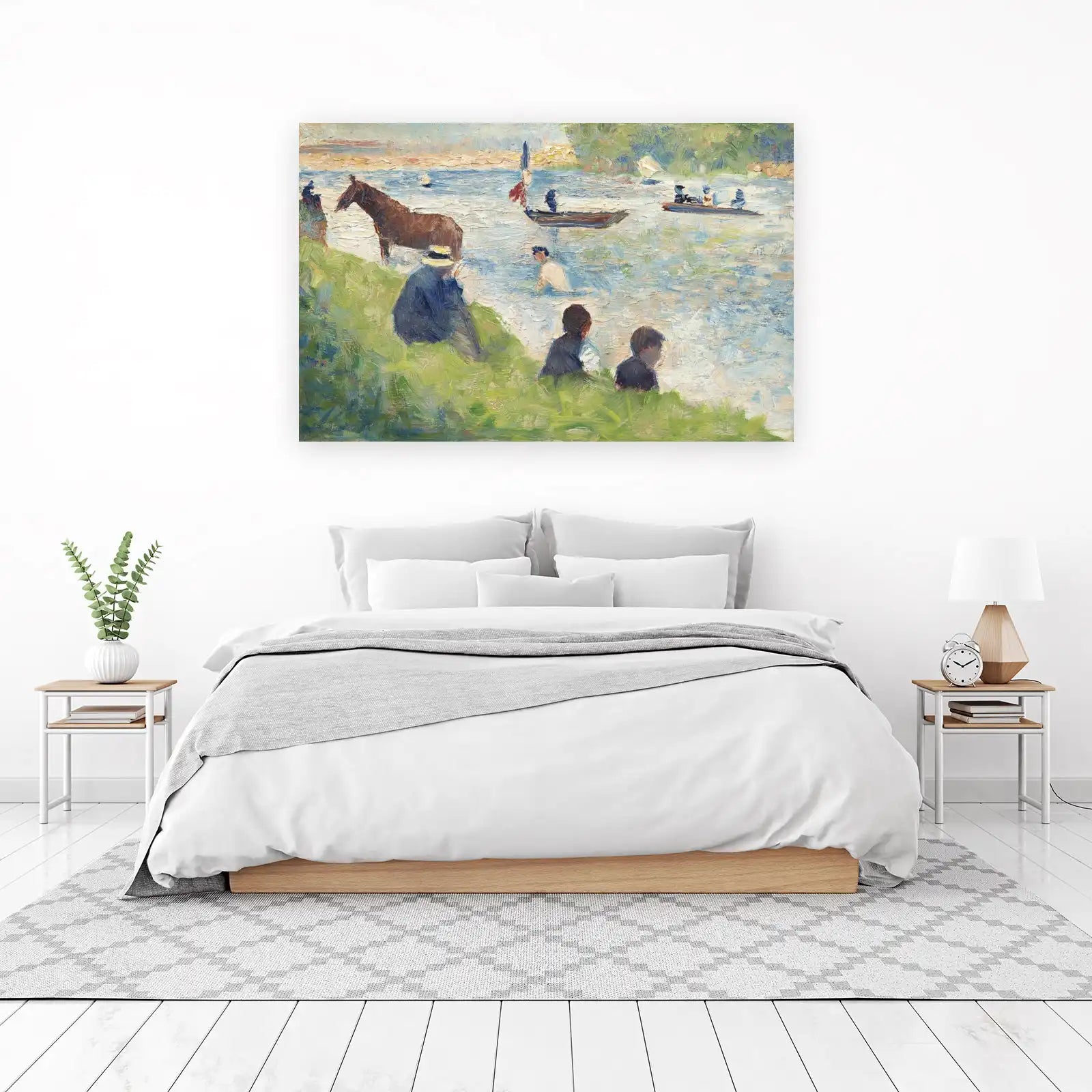 Impressionist Riverside Scene Horse & People Wall Art