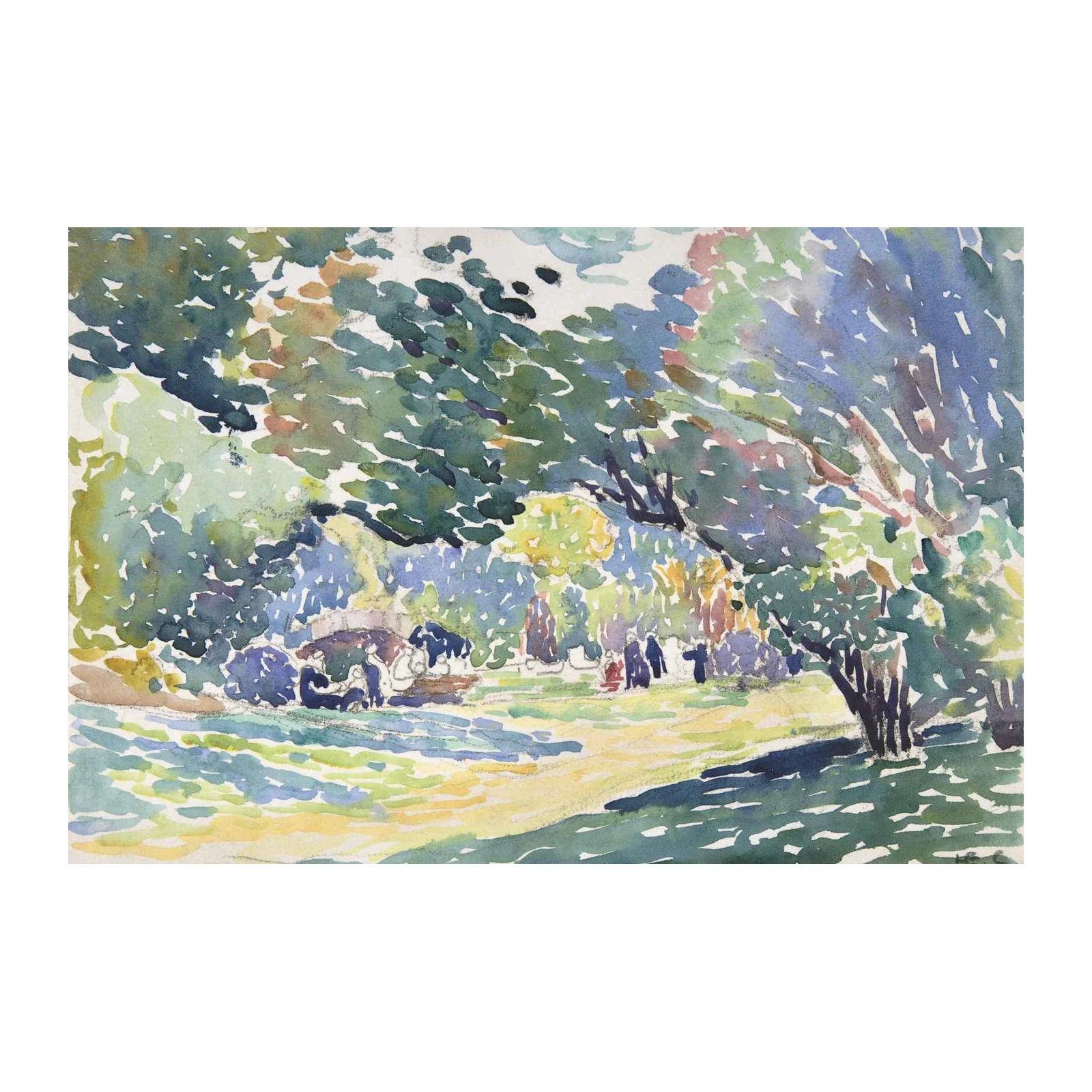 Impressionist Park Scene Watercolor Wall Art