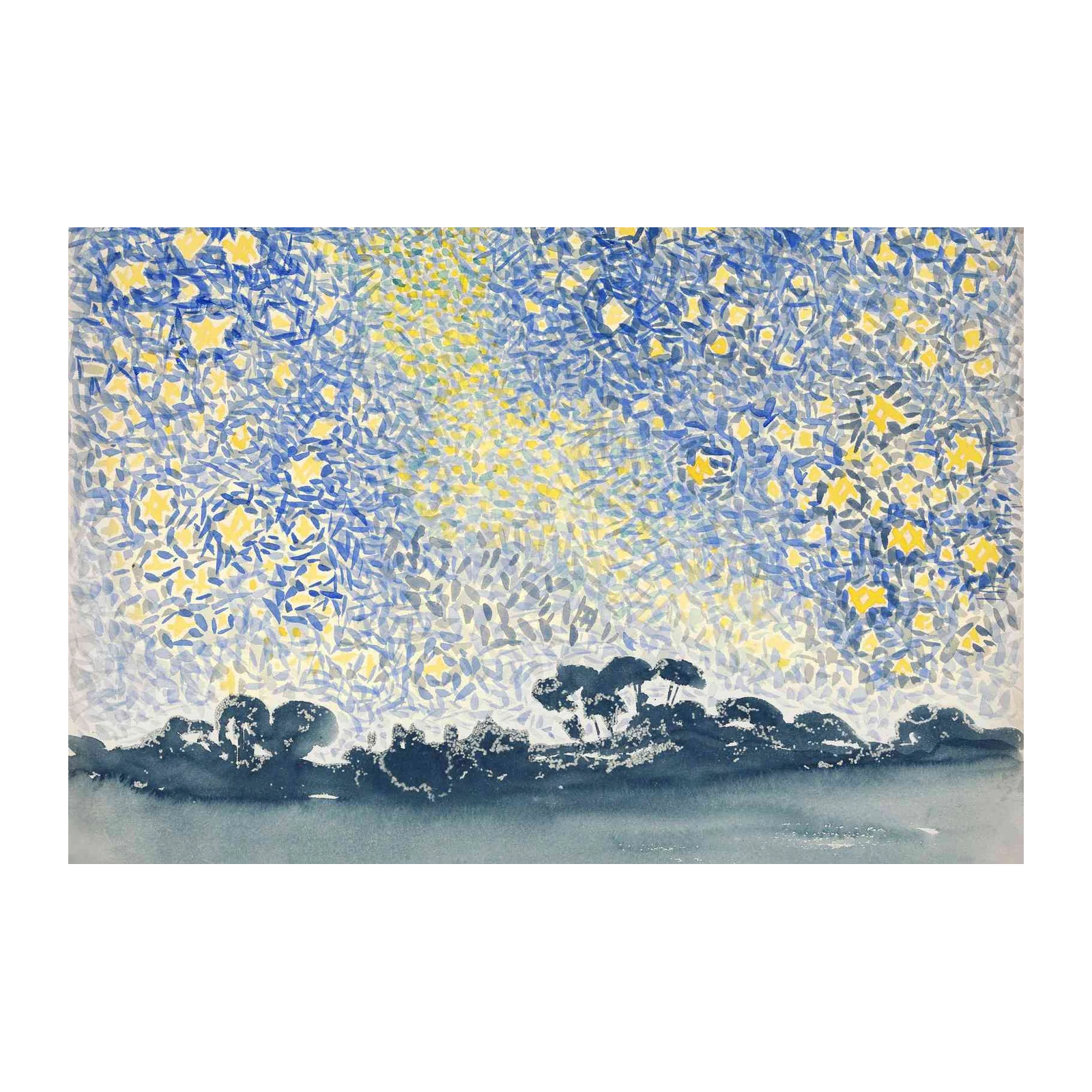Vibrant Starry Night Landscape Wall Art
