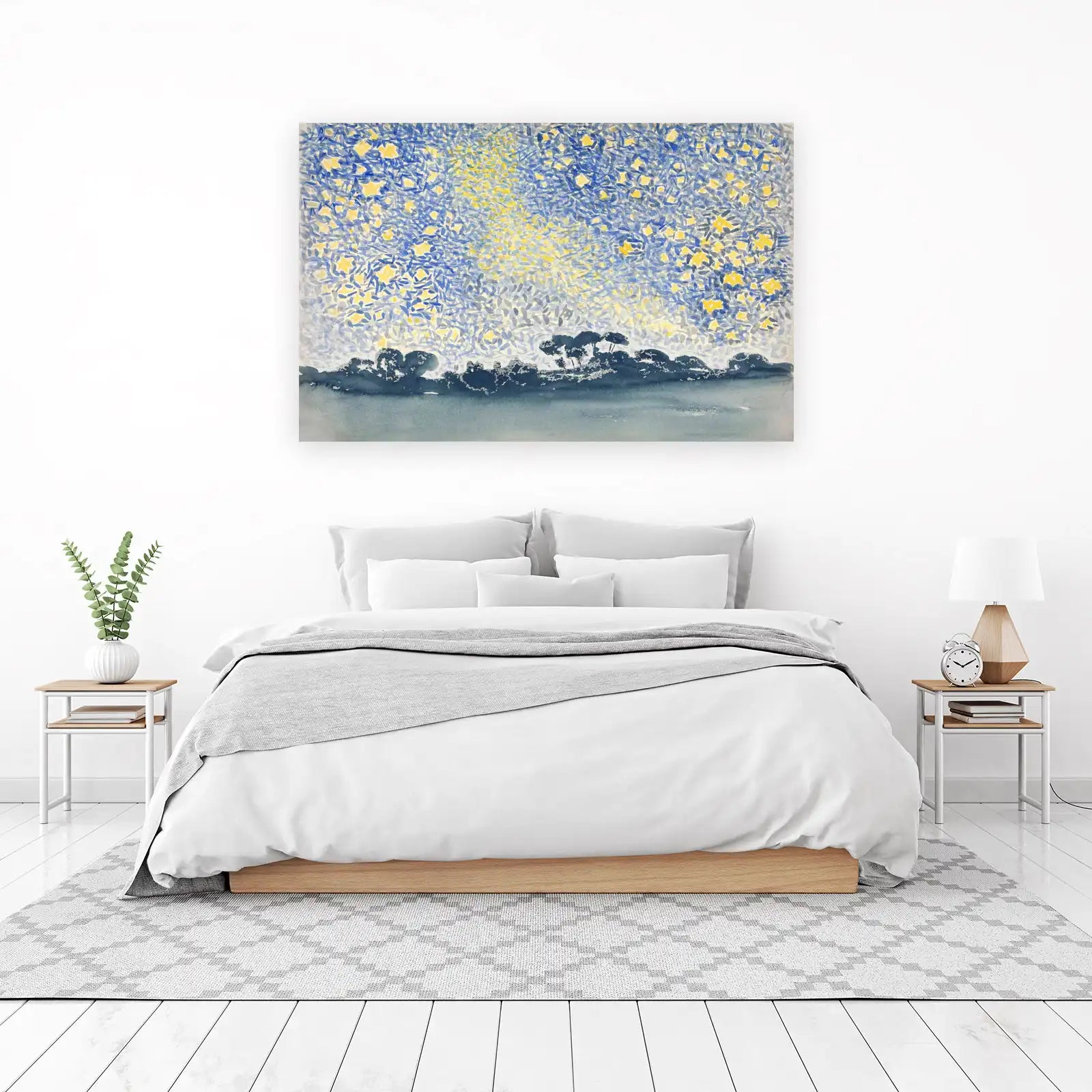Vibrant Starry Night Landscape Wall Art