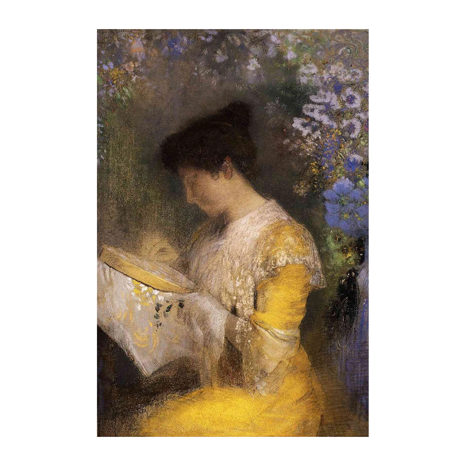 Serene Lady Embroidering Wall Art