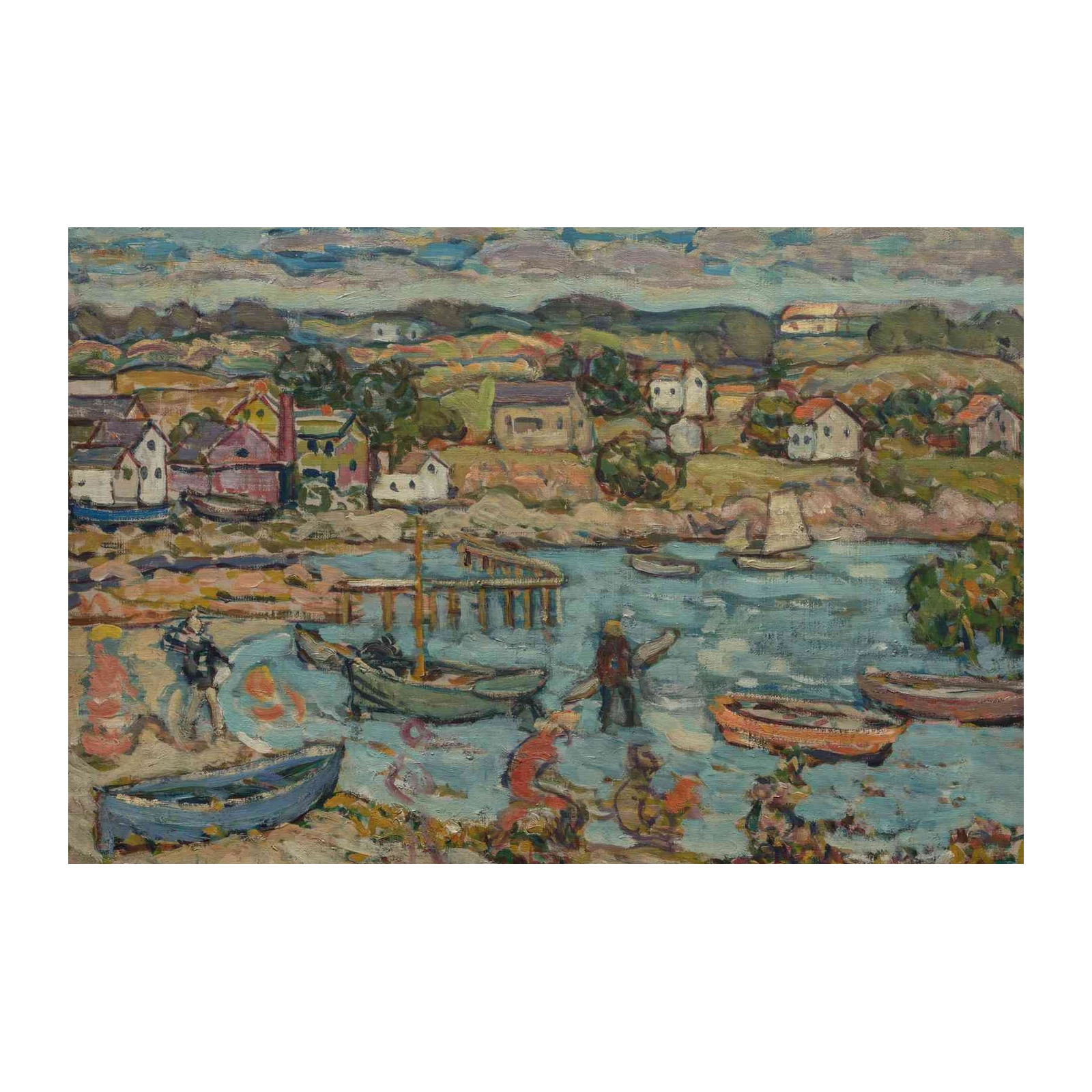 Coastal Village Harbor Scene Wall Art