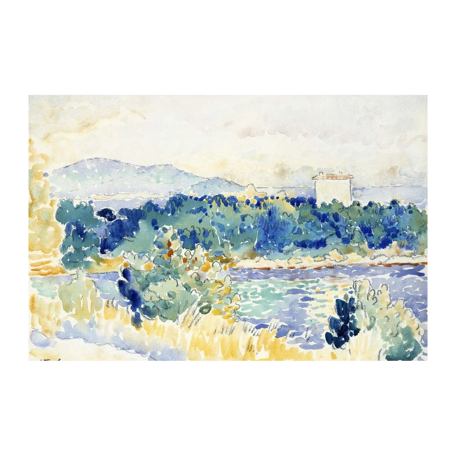 Vibrant Coastal Landscape Watercolor Wall Art