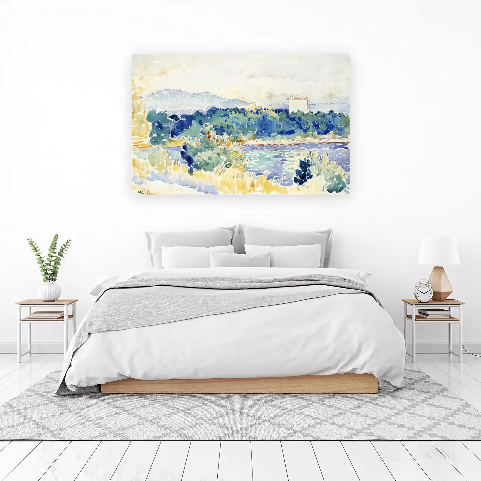 Vibrant Coastal Landscape Watercolor Wall Art