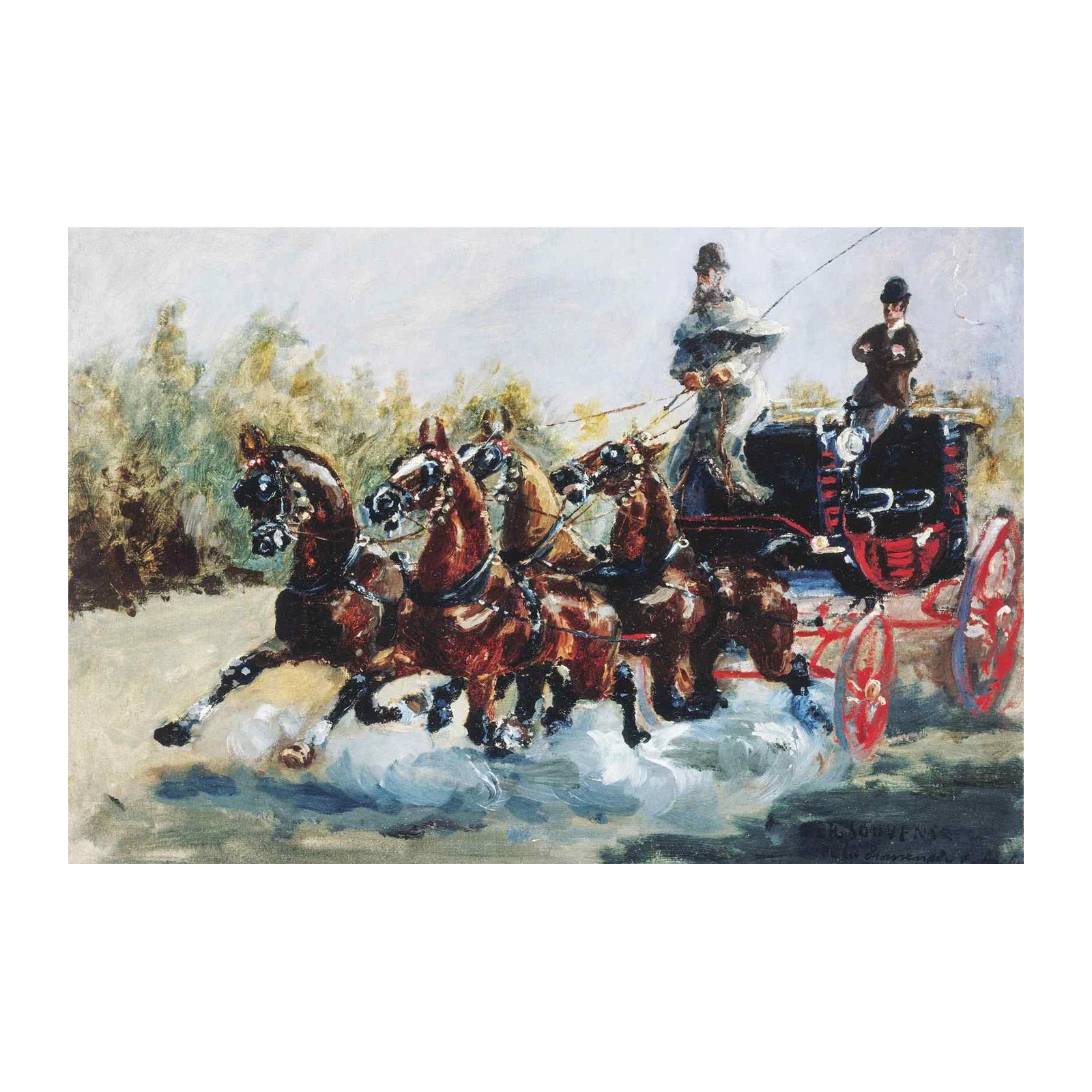 Vintage Horse Carriage Landscape Wall Art