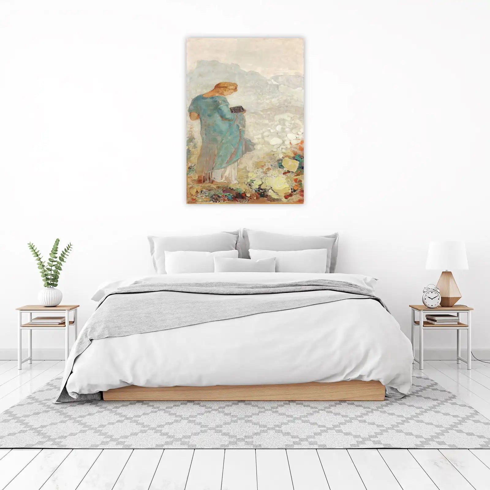 Serene Visionary Woman Teal Blue Wall Art