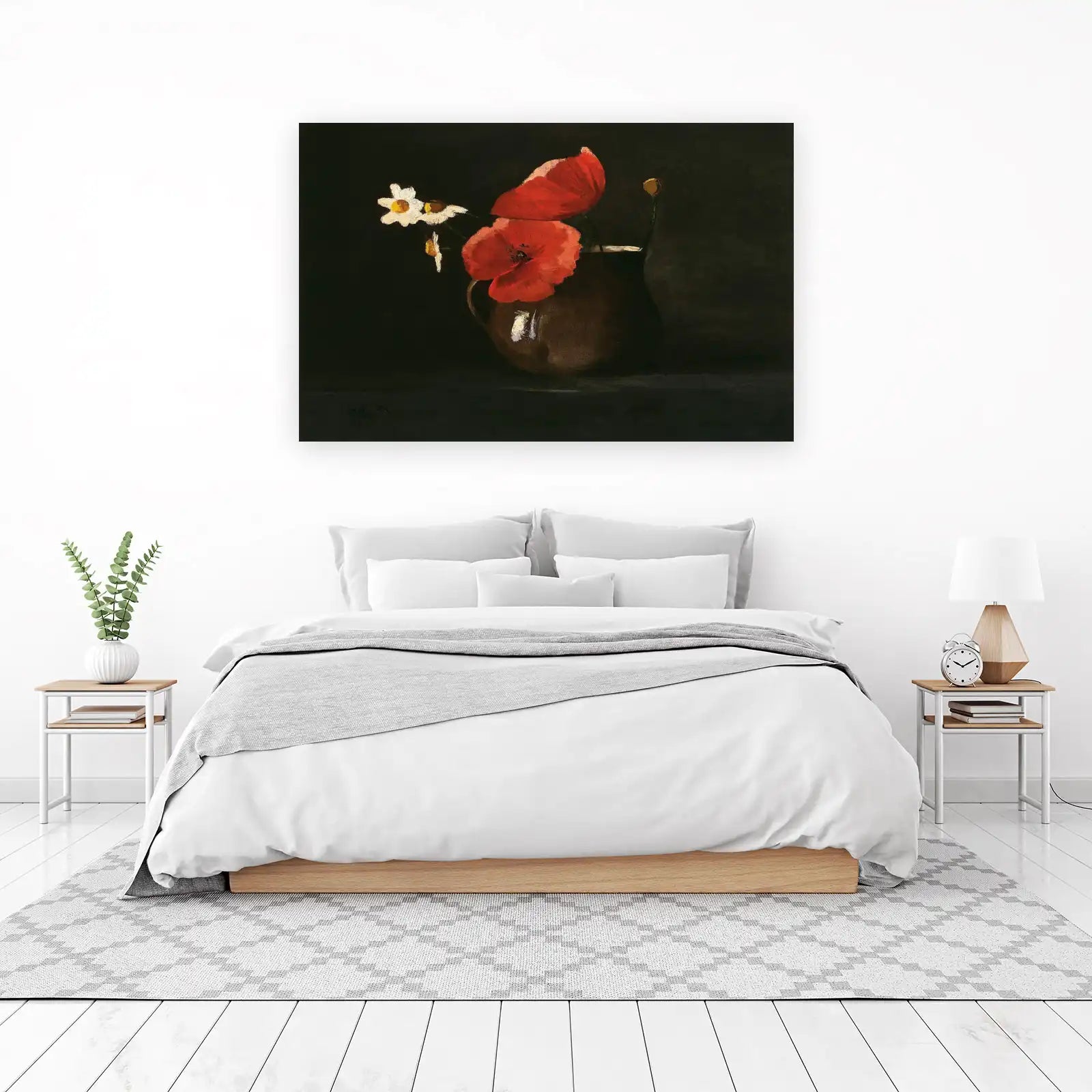 Vibrant Red Poppies & Daisies Still Life Wall Art