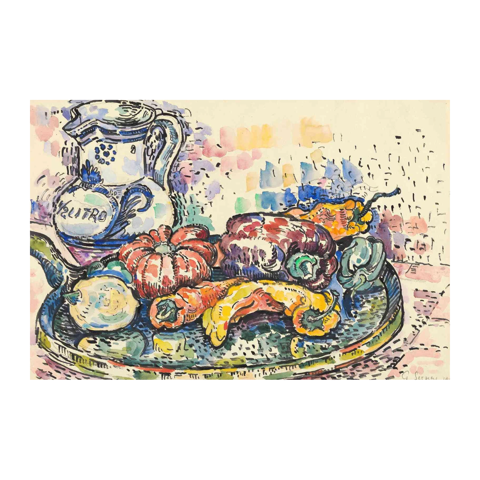 Vibrant Still Life Vegetables Watercolor Wall Art
