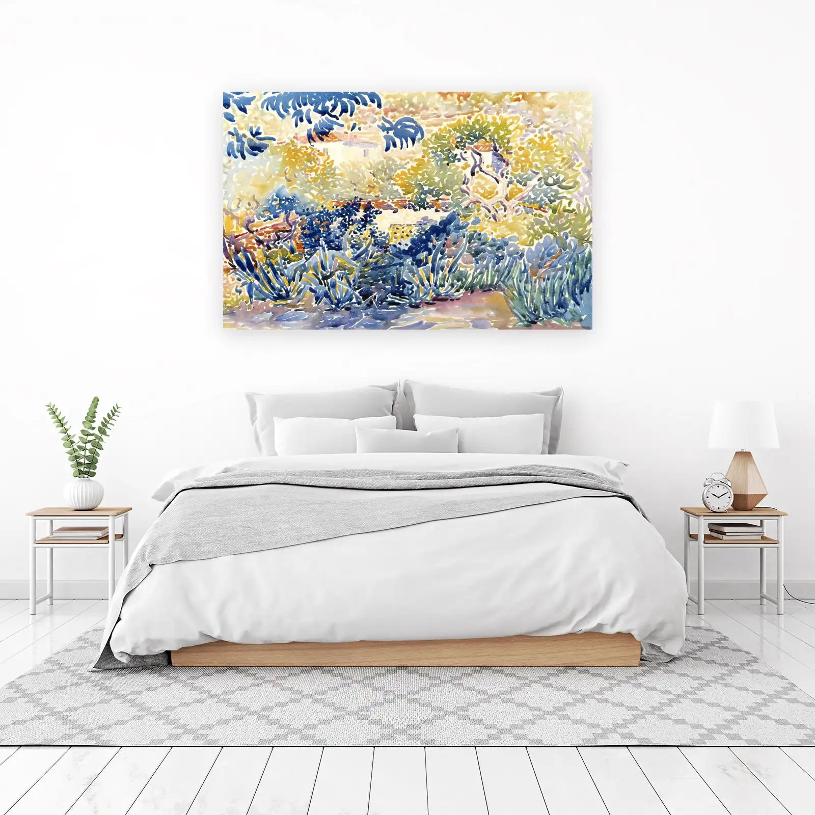 Vibrant Garden Watercolor Landscape Wall Art