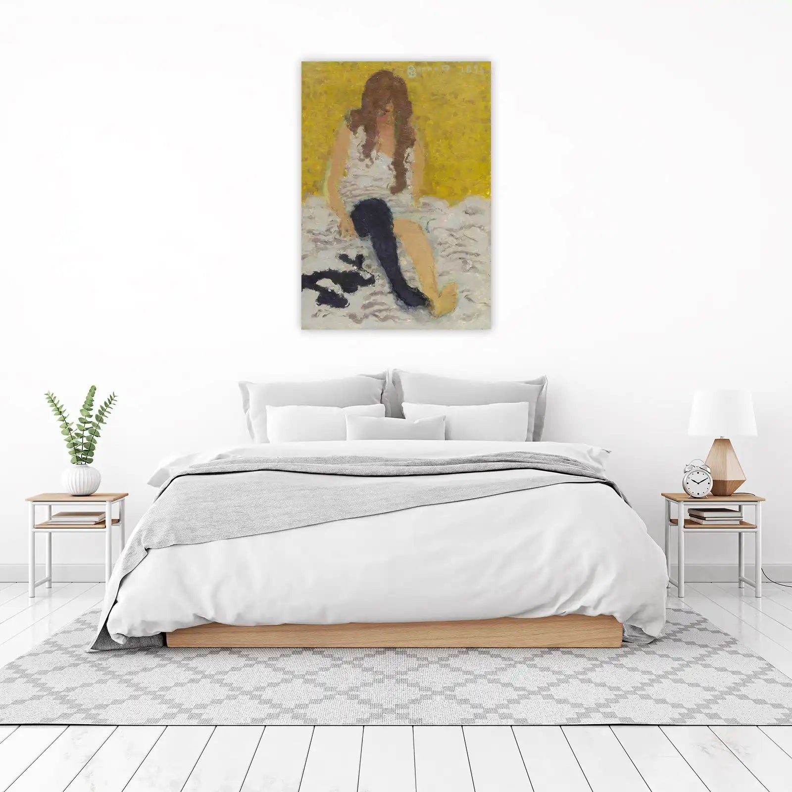 Vintage Woman Sitting Yellow Wall Art