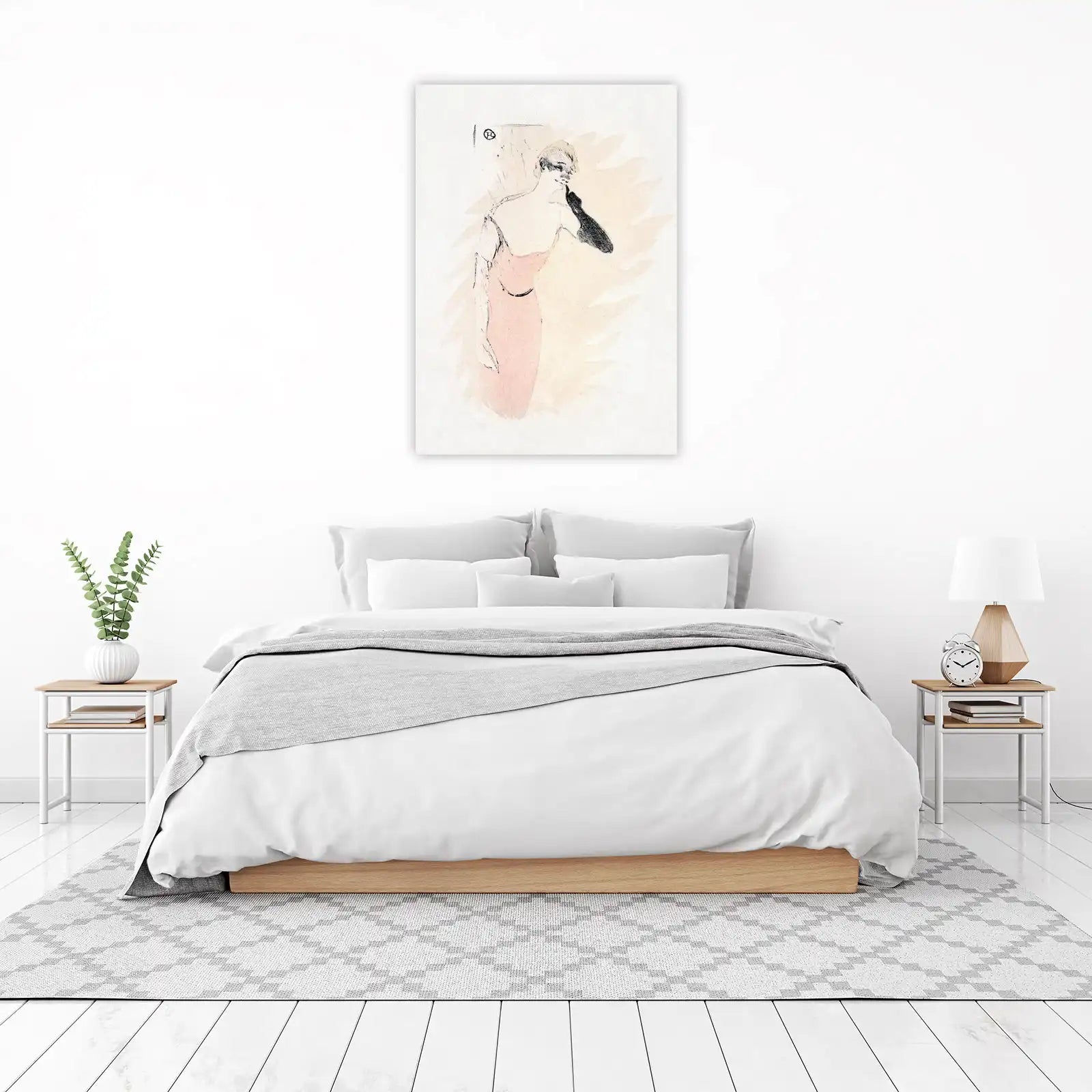 Elegant Pink Dress Woman Sketch Wall Art