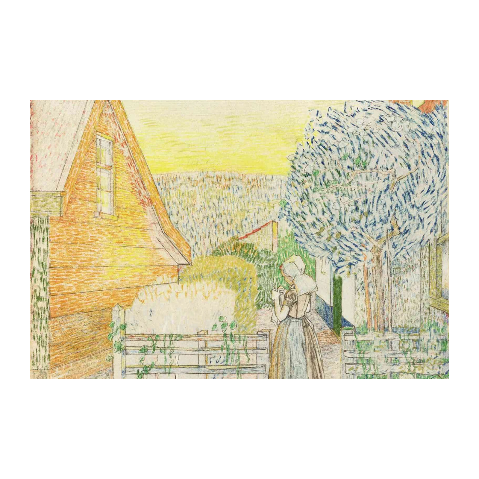 Rustic Village Scene with Woman Wall Art