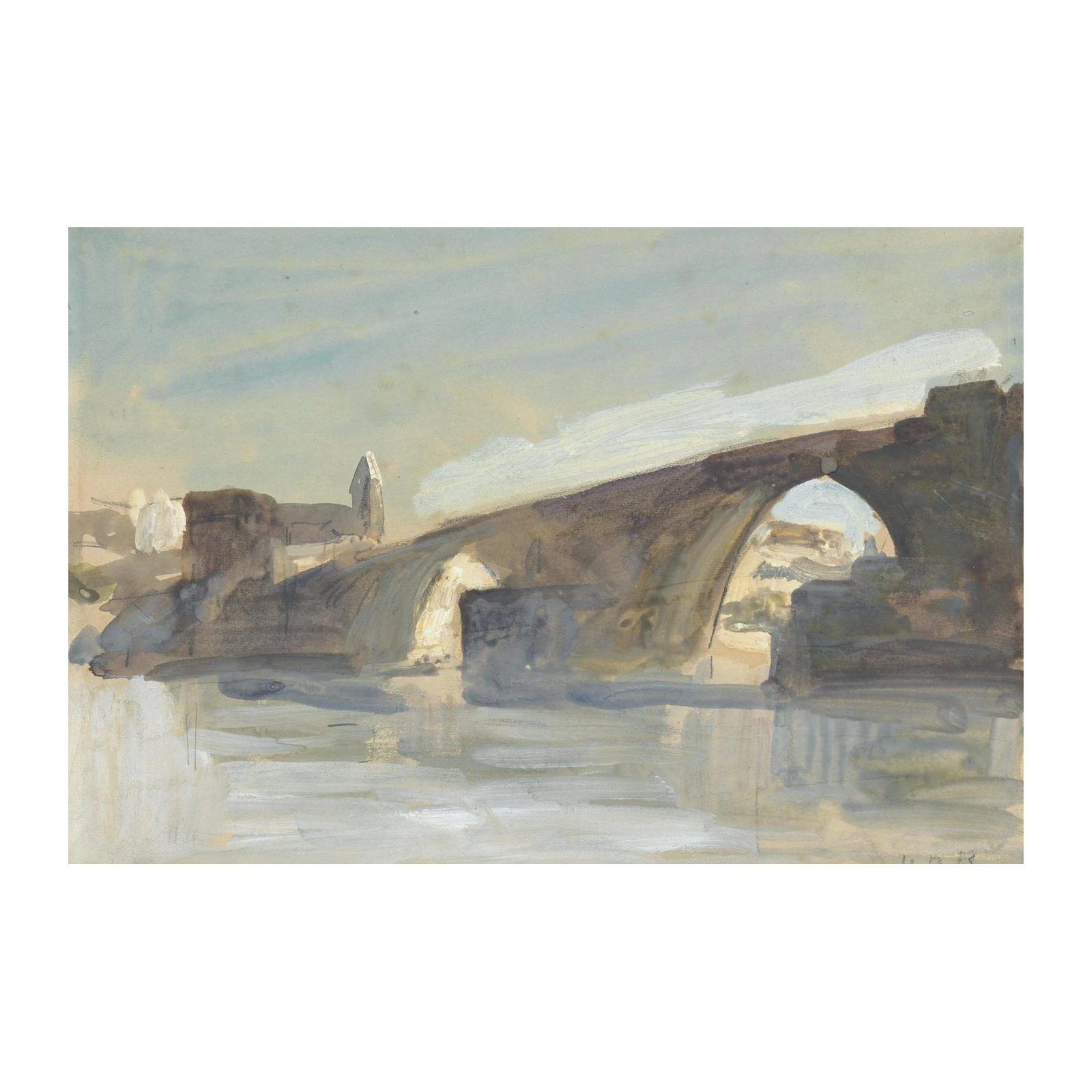 Serene Bridge Landscape Watercolor Wall Art