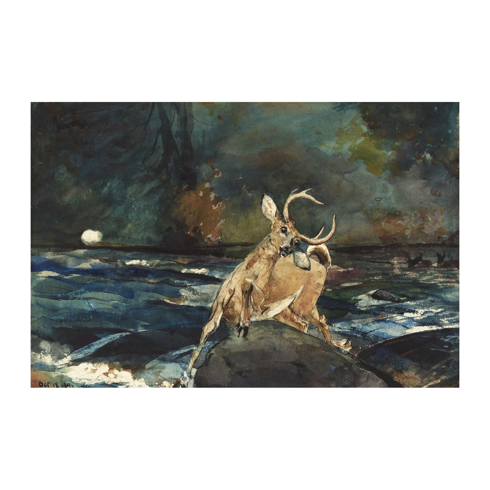 Dramatic Deer in Water Wall Art | Wildlife Art