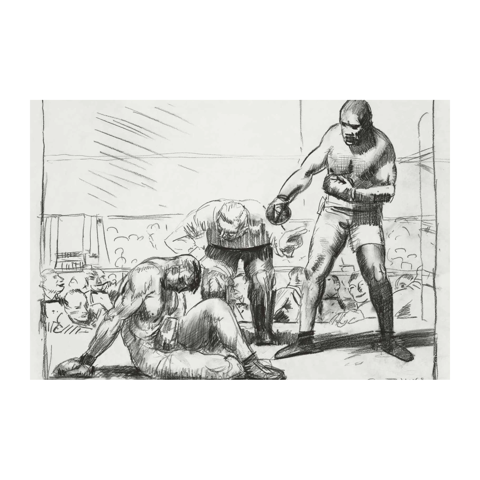 Vintage Boxing Knockdown Pencil Sketch Wall Art