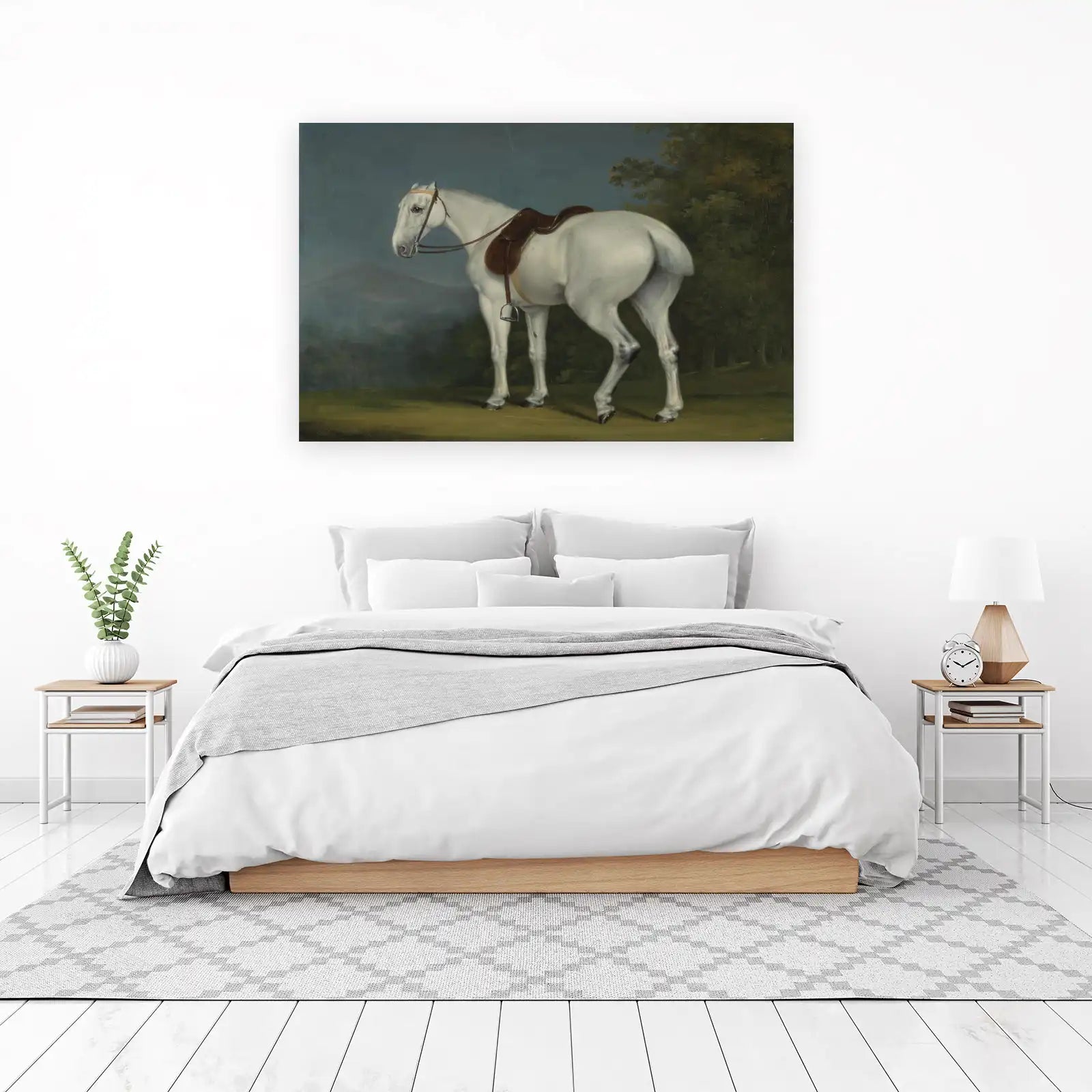 Elegant White Horse Saddle Portrait Wall Art
