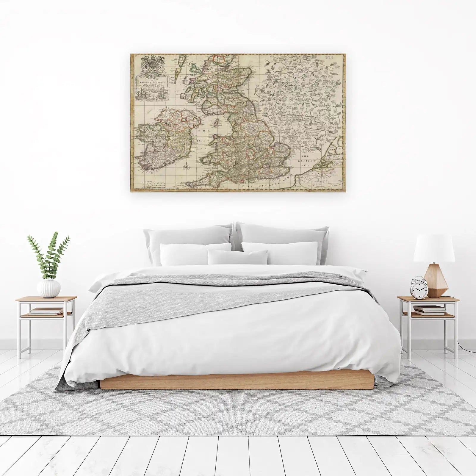 Antique British Isles Genealogy Map Wall Art