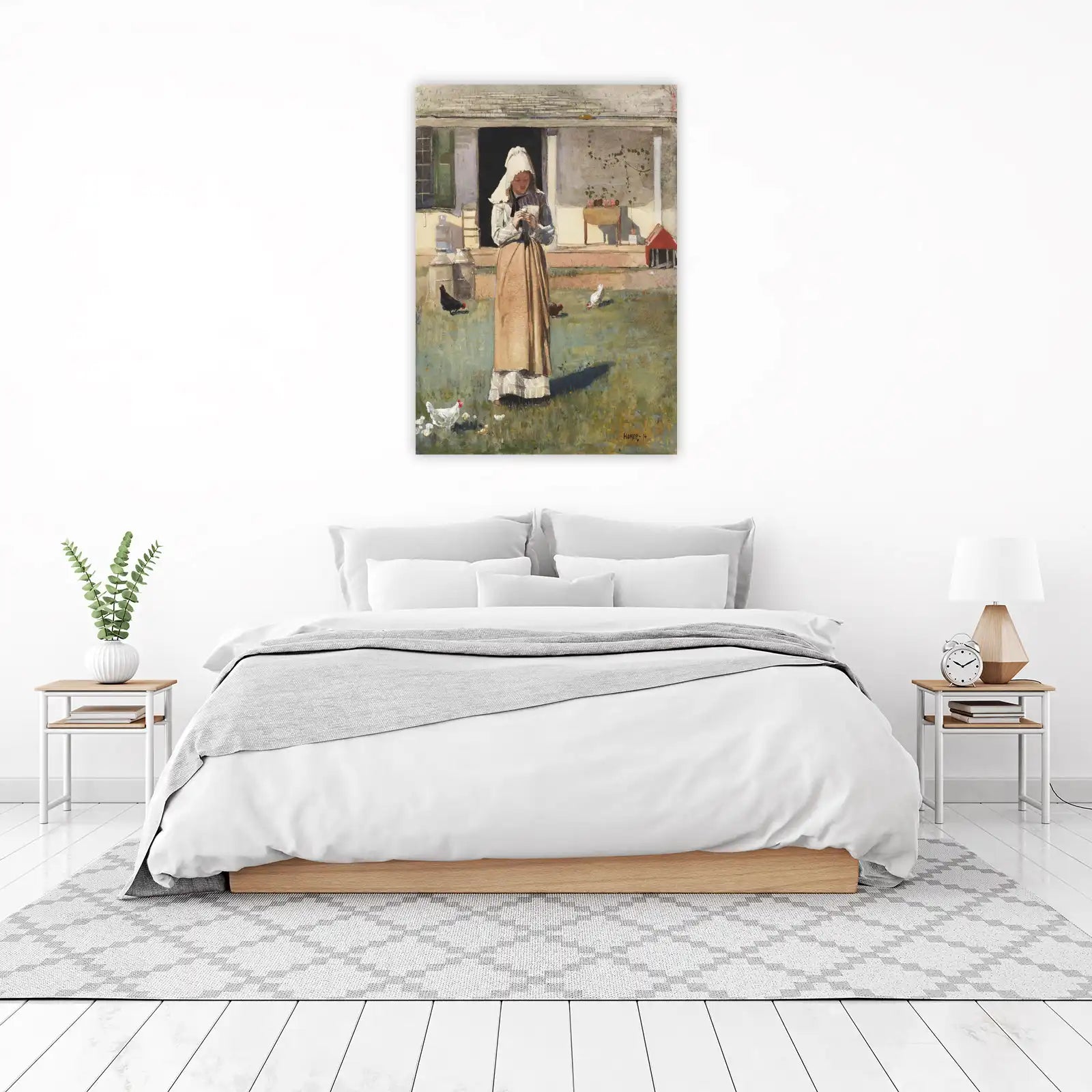 Nostalgic Farm Girl with Chickens Wall Art