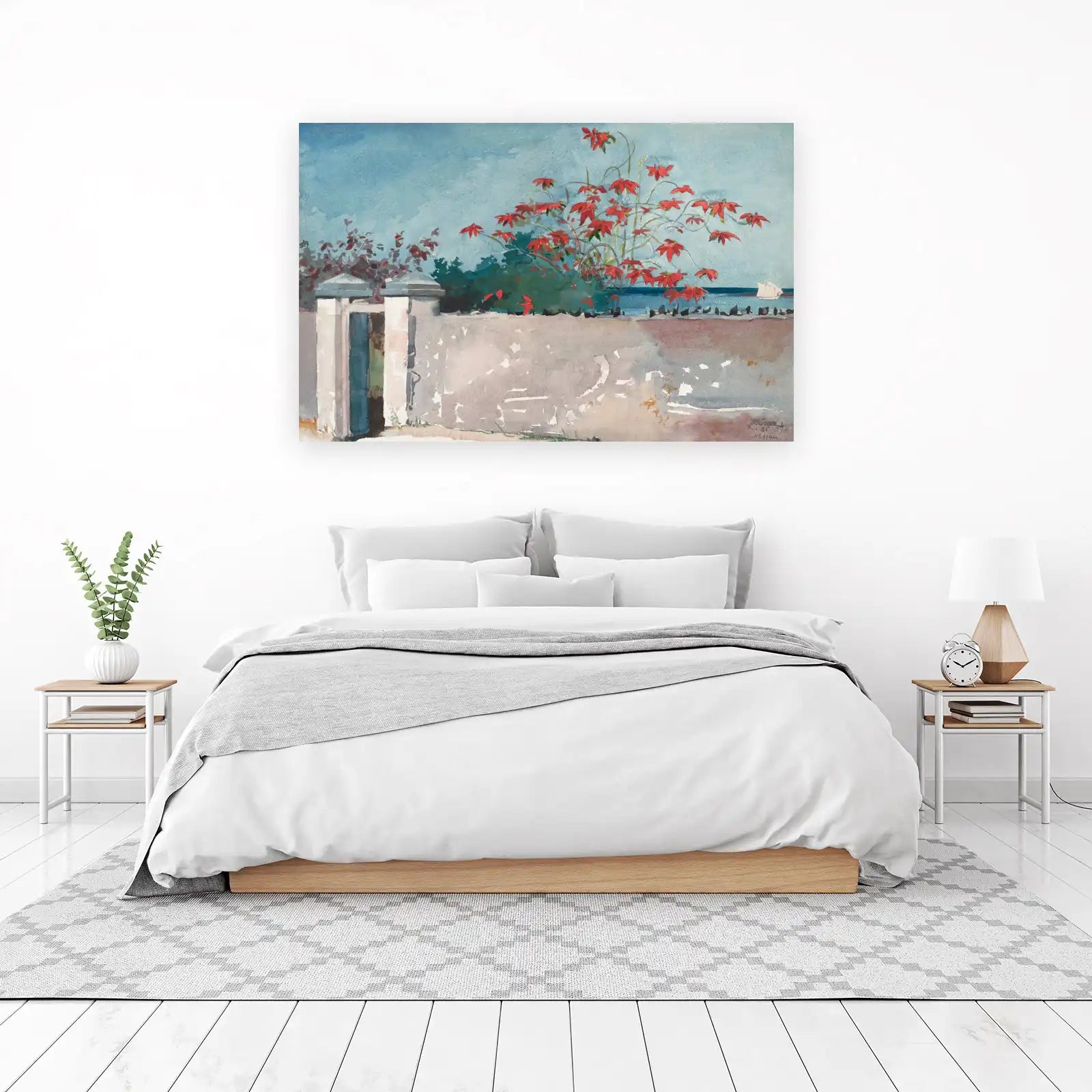 Vibrant Tropical Gate & Ocean Watercolor Wall Art